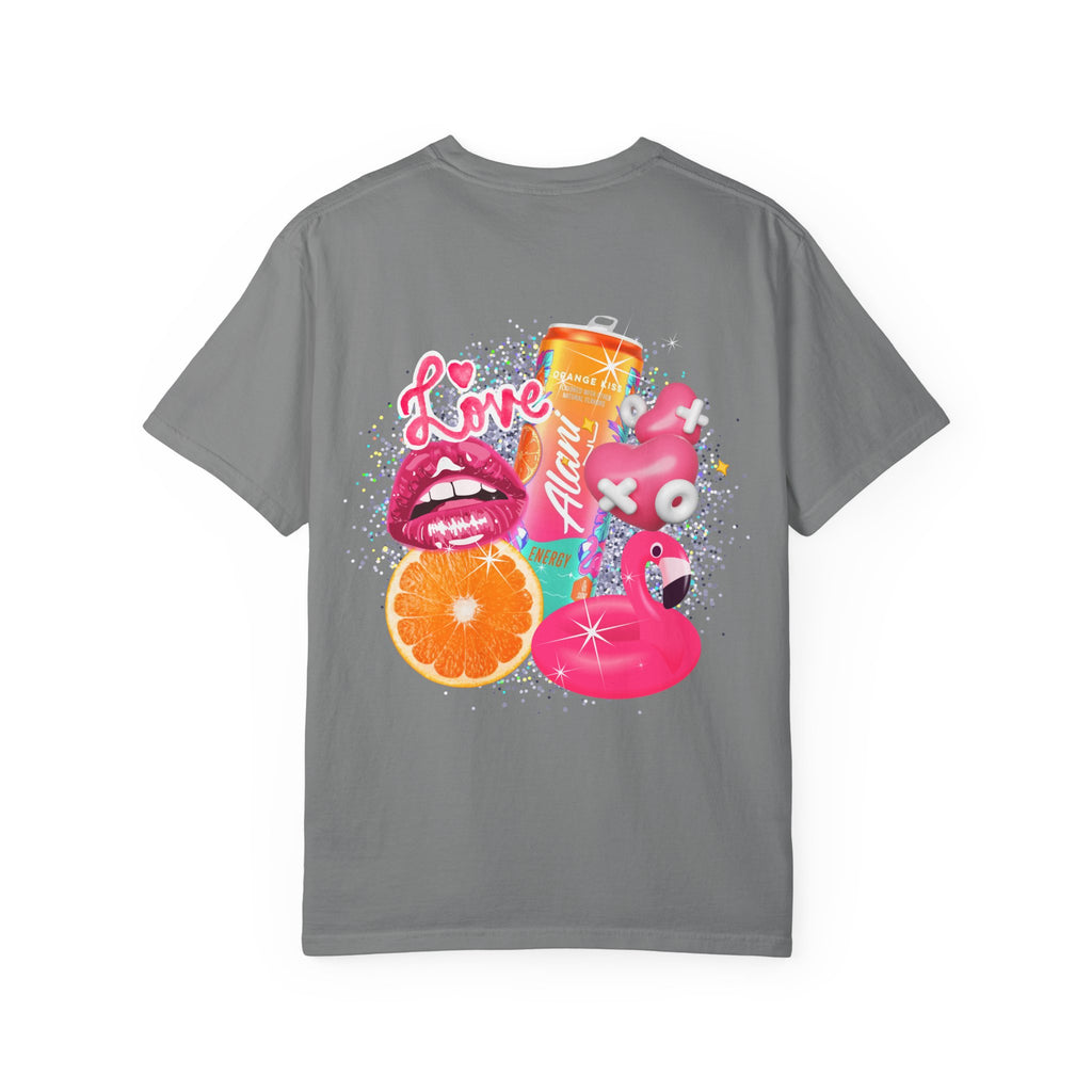 Alani Nu Beach Pop Graphic T-Shirt — Pink Flamingo, Citrus & Soda Can Design