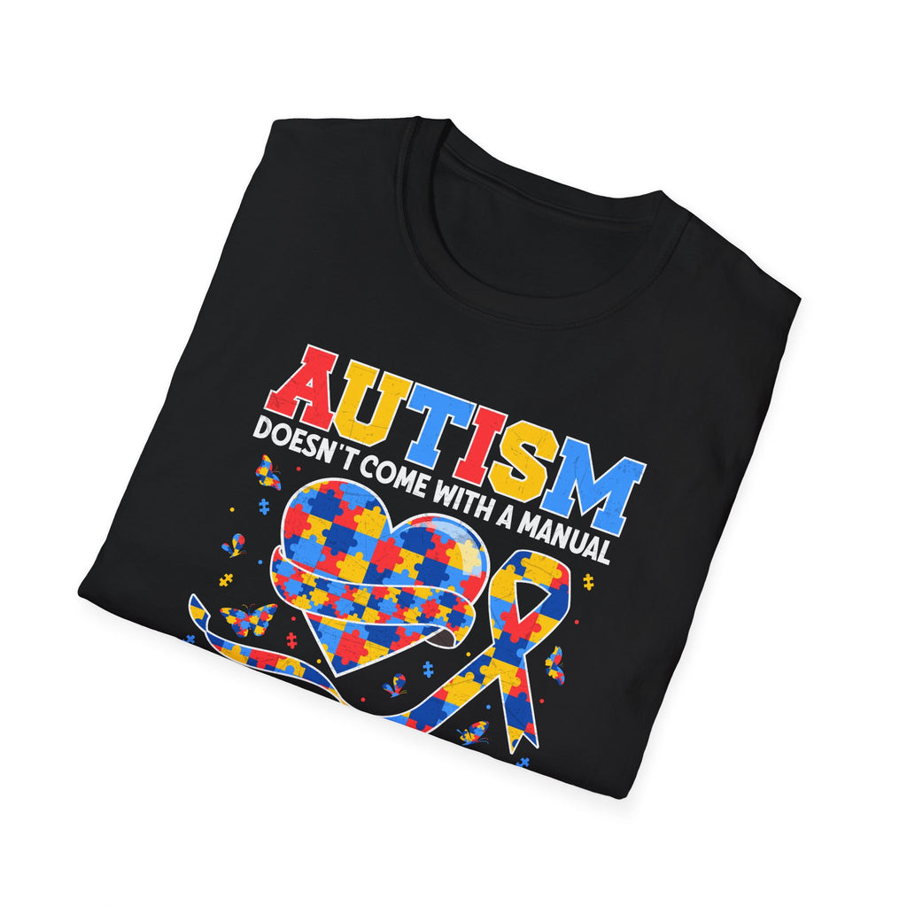 Autism Mom Graphic T-Shirt — “Autism doesn't come with a manual, it comes with a mom who never gives up”