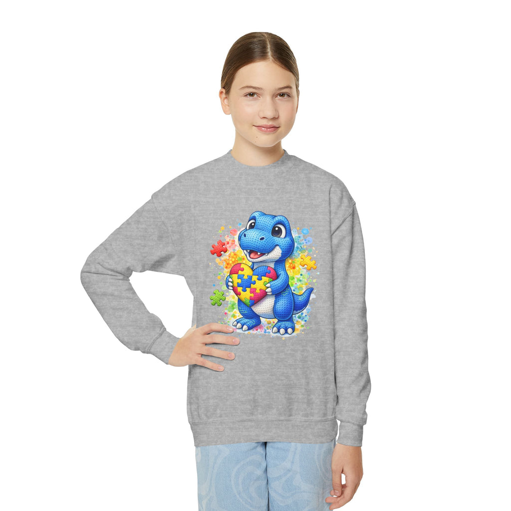 Kids Autism Awareness Dinosaur Crewneck Sweatshirt