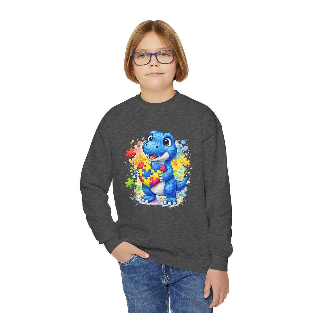Kids Autism Awareness Dinosaur Crewneck Sweatshirt