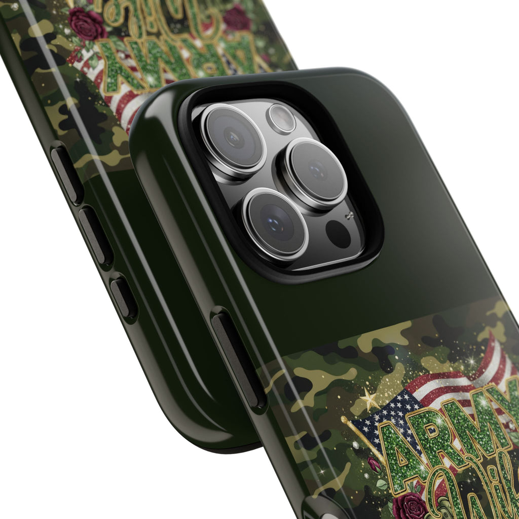 Army Wife Tough Phone Case — Camo Flag Design with Roses