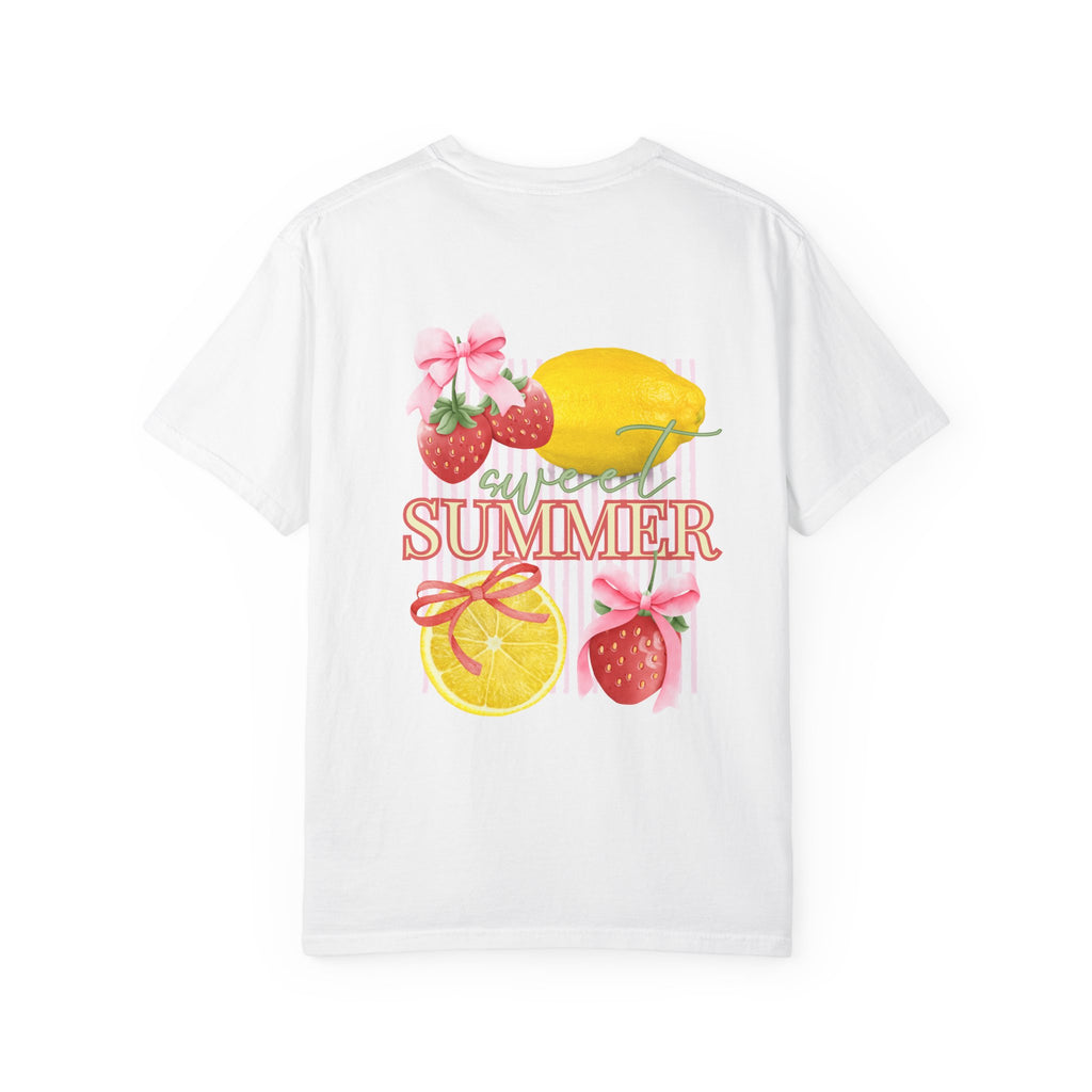 Summer Fruit T-Shirt — "Sweet Summer" Strawberry & Lemon Graphic Tee