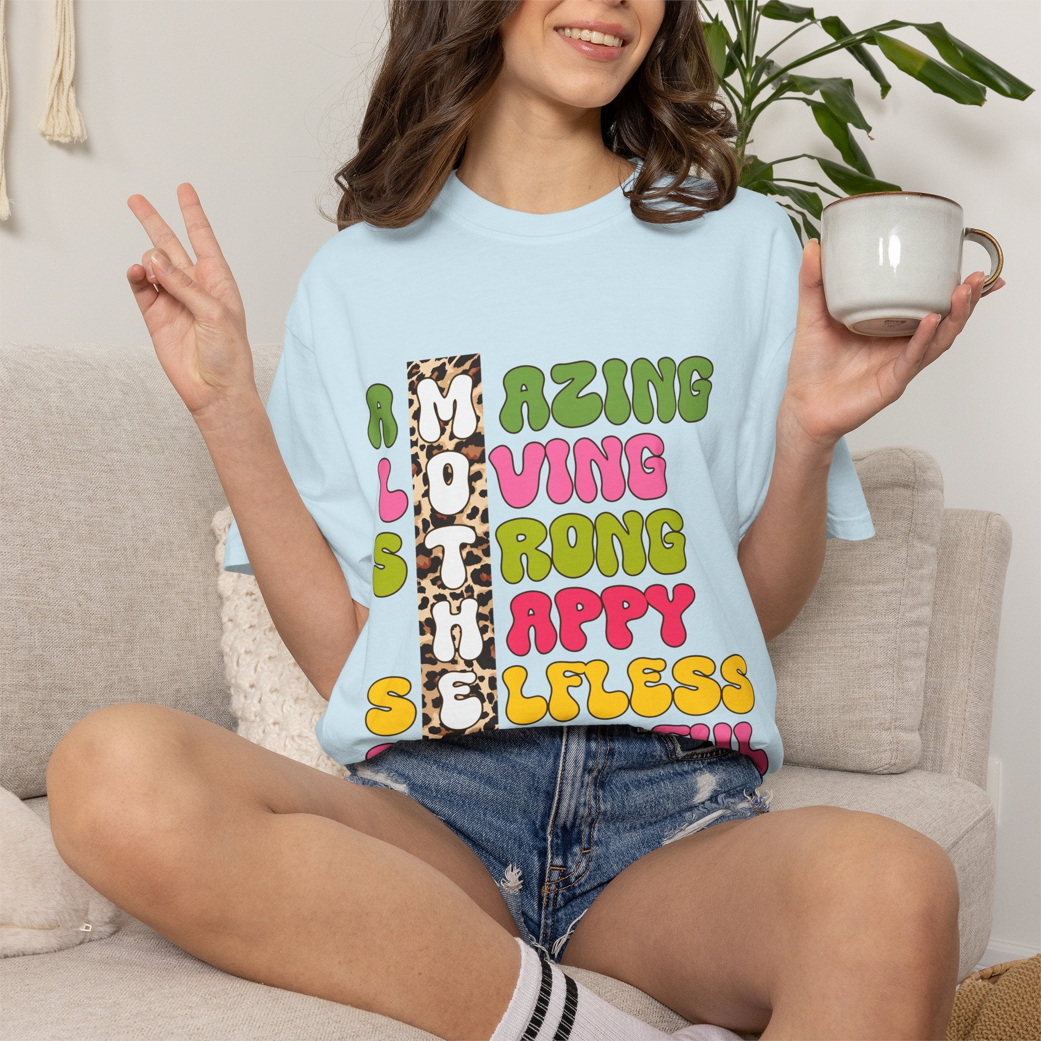 Mother Acrostic Graphic T-Shirt — Retro Bubble Letters & Leopard Accent