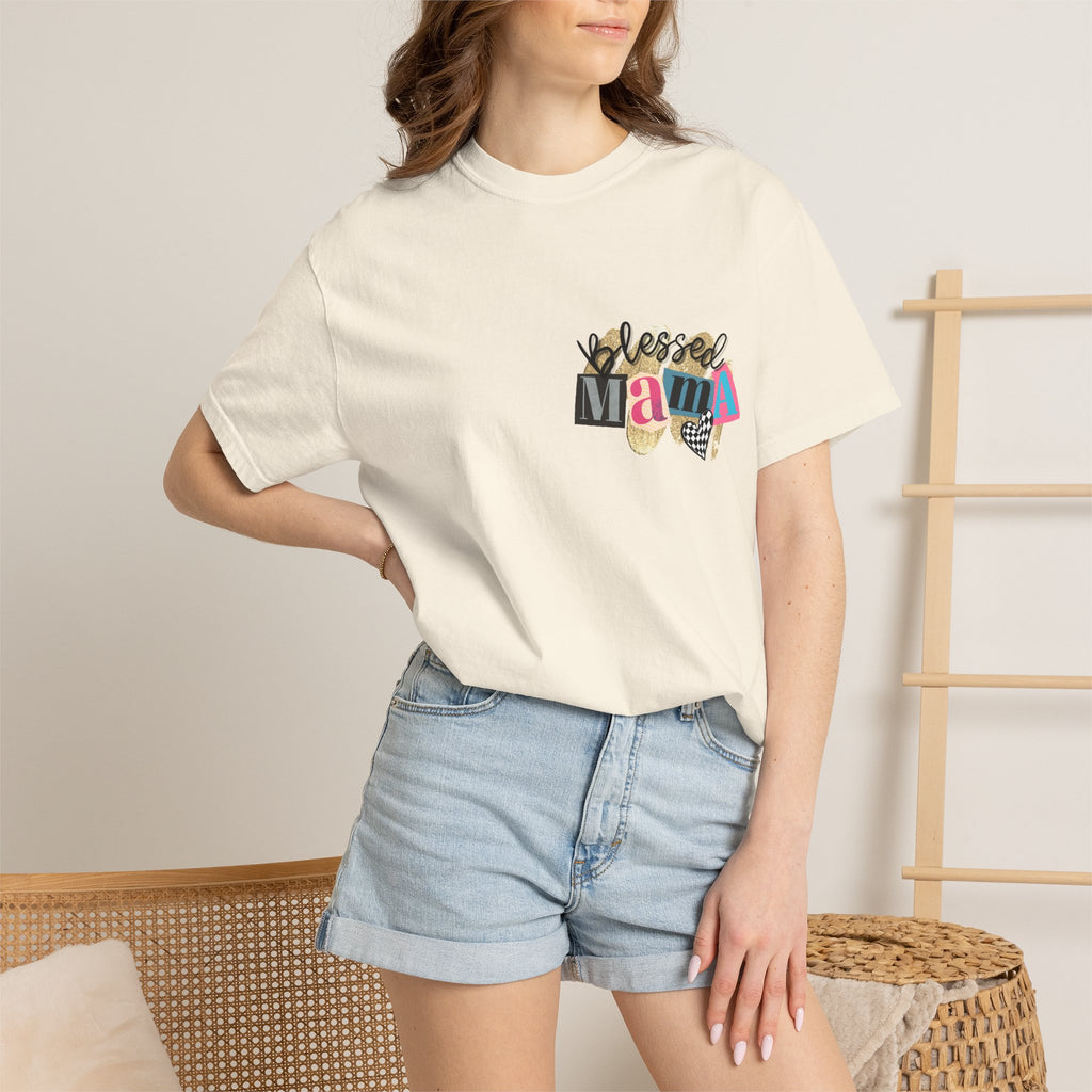 Mama Graphic T-Shirt — "Blessed Mama" Colorful Pop Art Floral Heart Tee
