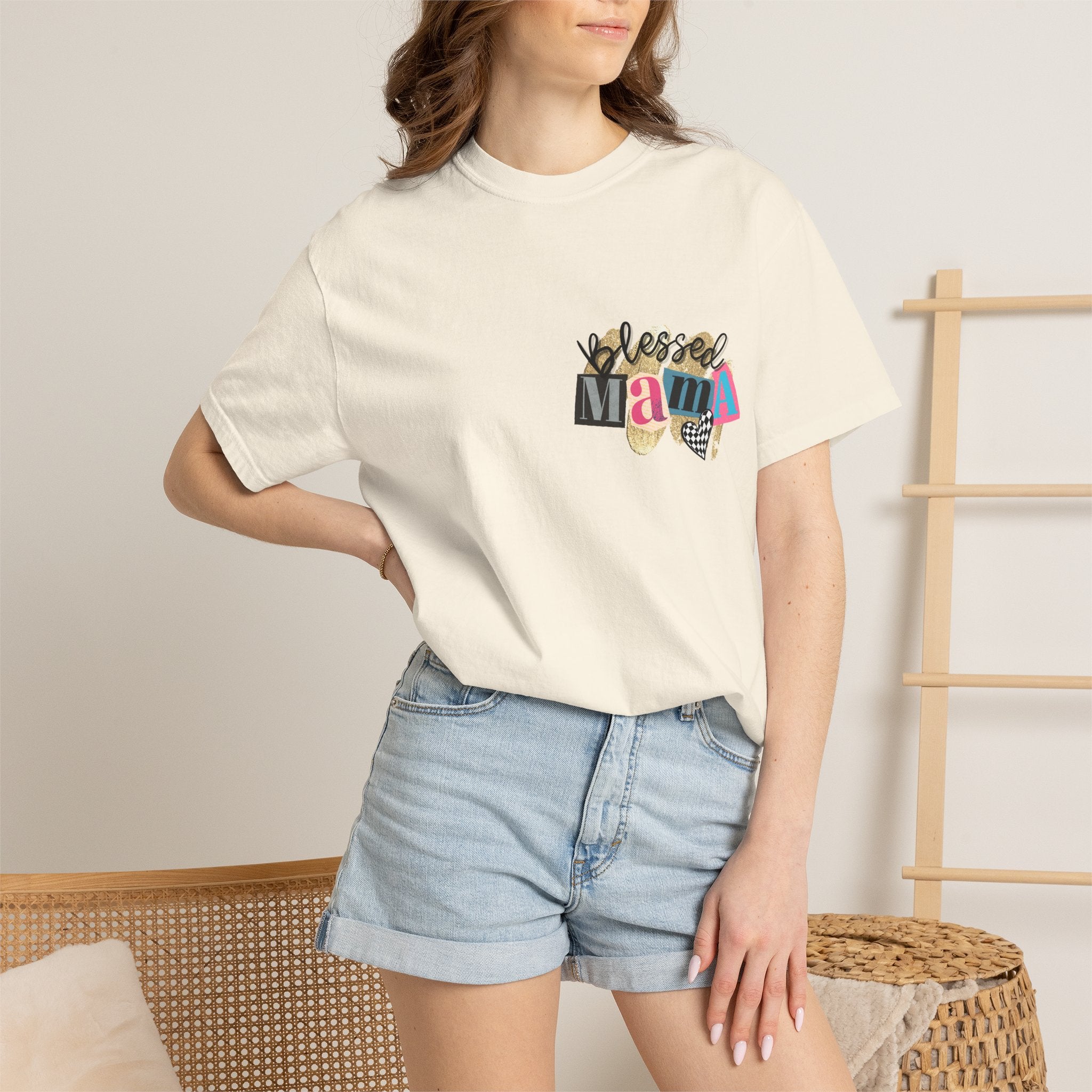 Mama Graphic T-Shirt — "Blessed Mama" Colorful Pop Art Floral Heart Tee