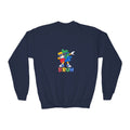Youth Crewneck Sweatshirt — Colorful Cartoon Puzzle 'BRUH' Graphic