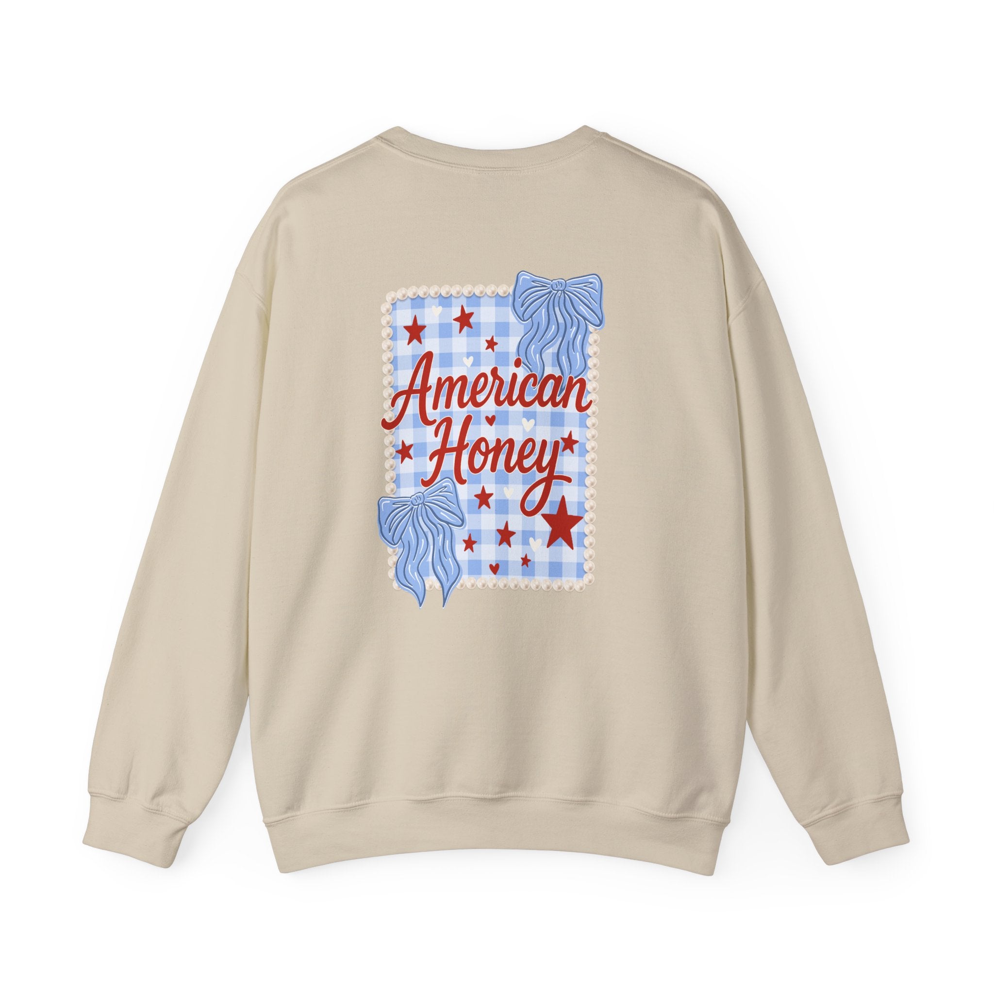 Double-sided American Honey Crewneck Sweatshirt — Patriotic Blue Ribbon Stars Pullover