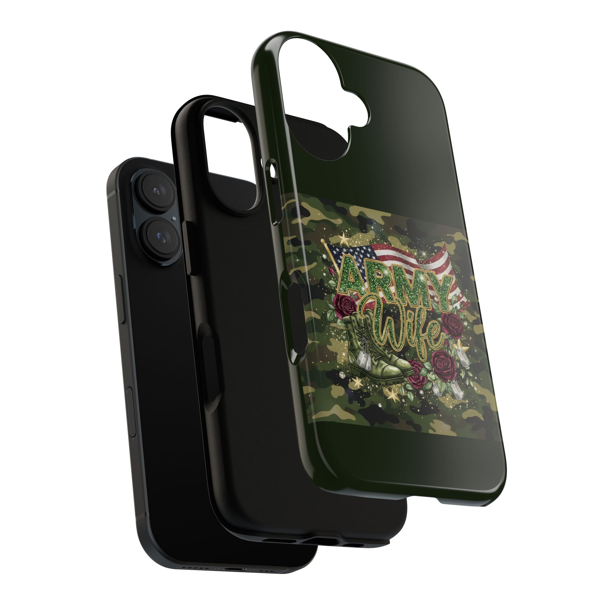 Army Wife Tough Phone Case — Camo Flag Design with Roses