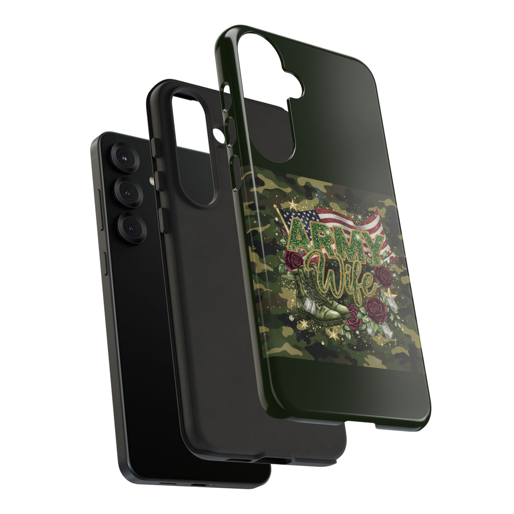 Army Wife Tough Phone Case — Camo Flag Design with Roses