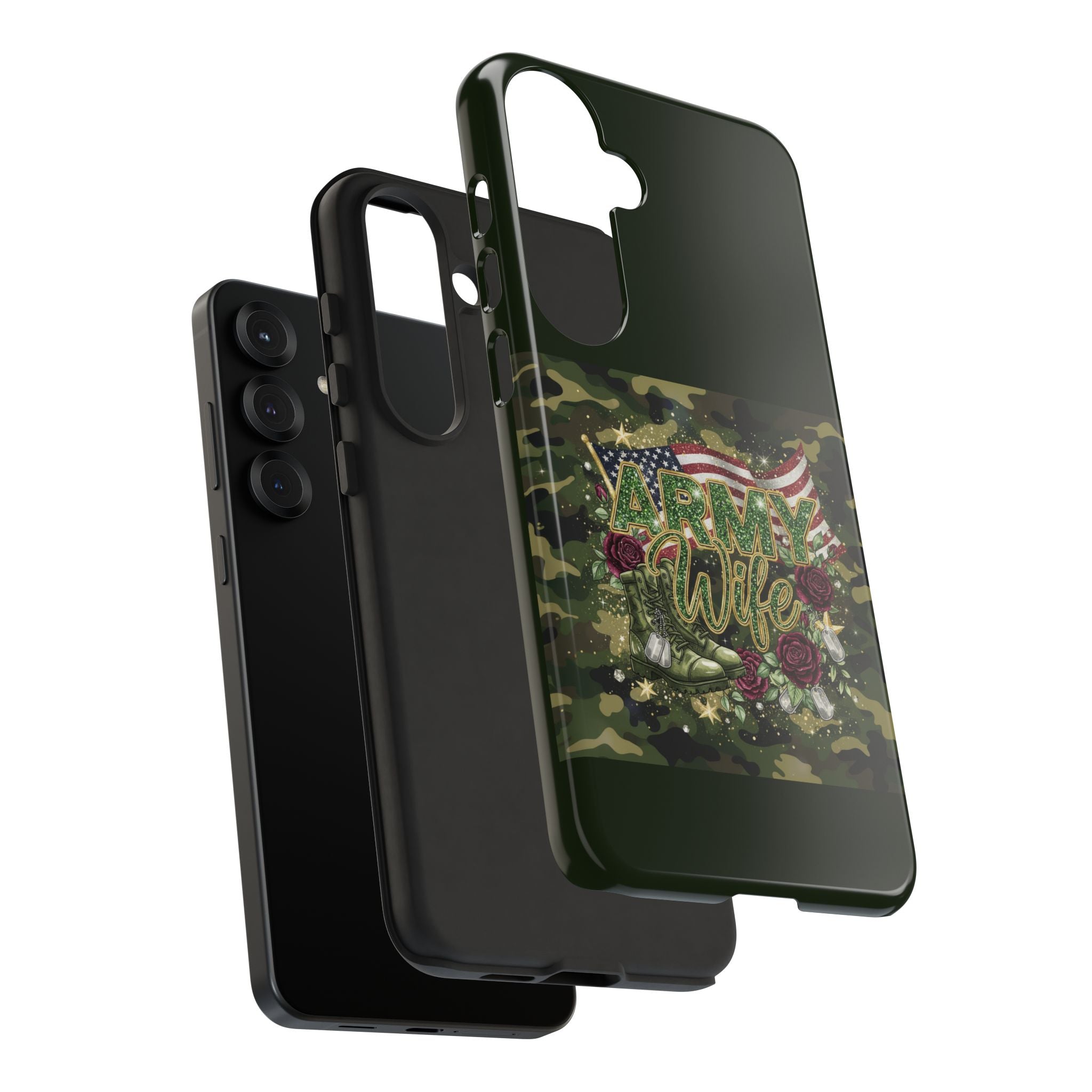 Army Wife Tough Phone Case — Camo Flag Design with Roses
