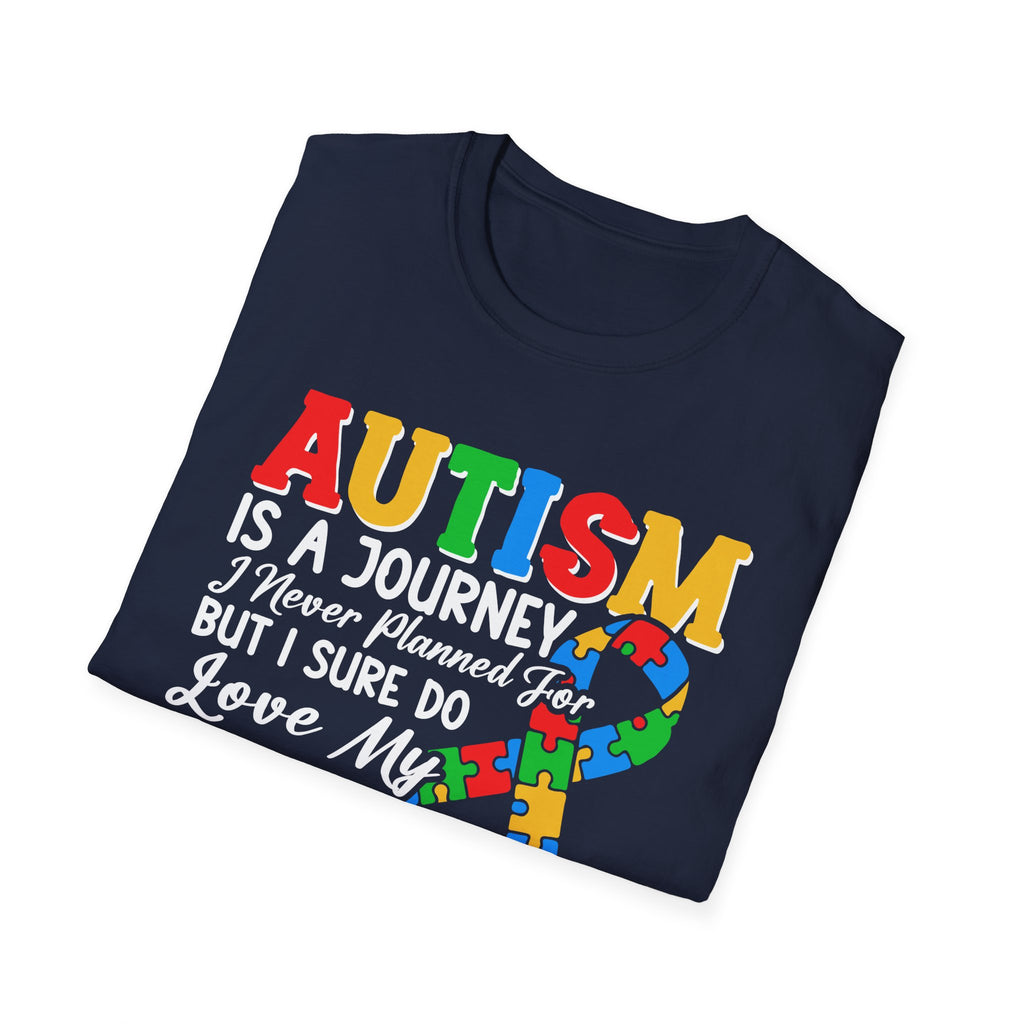 Autism Mom T-Shirt – “Autism Is a Journey…I Love My Tour Guide” Puzzle Ribbon Tee