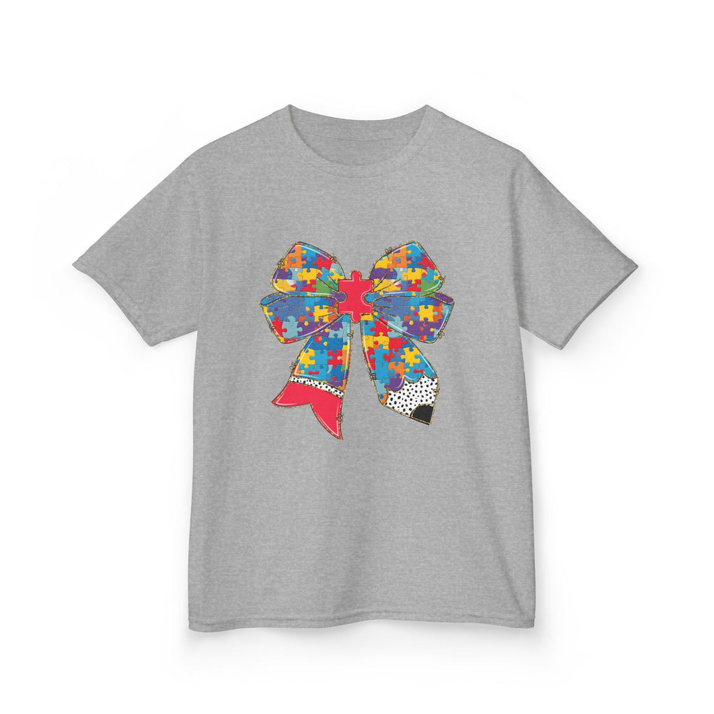 Autism Awareness Puzzle Bow Kids T‑Shirt – Autism Acceptance Gift