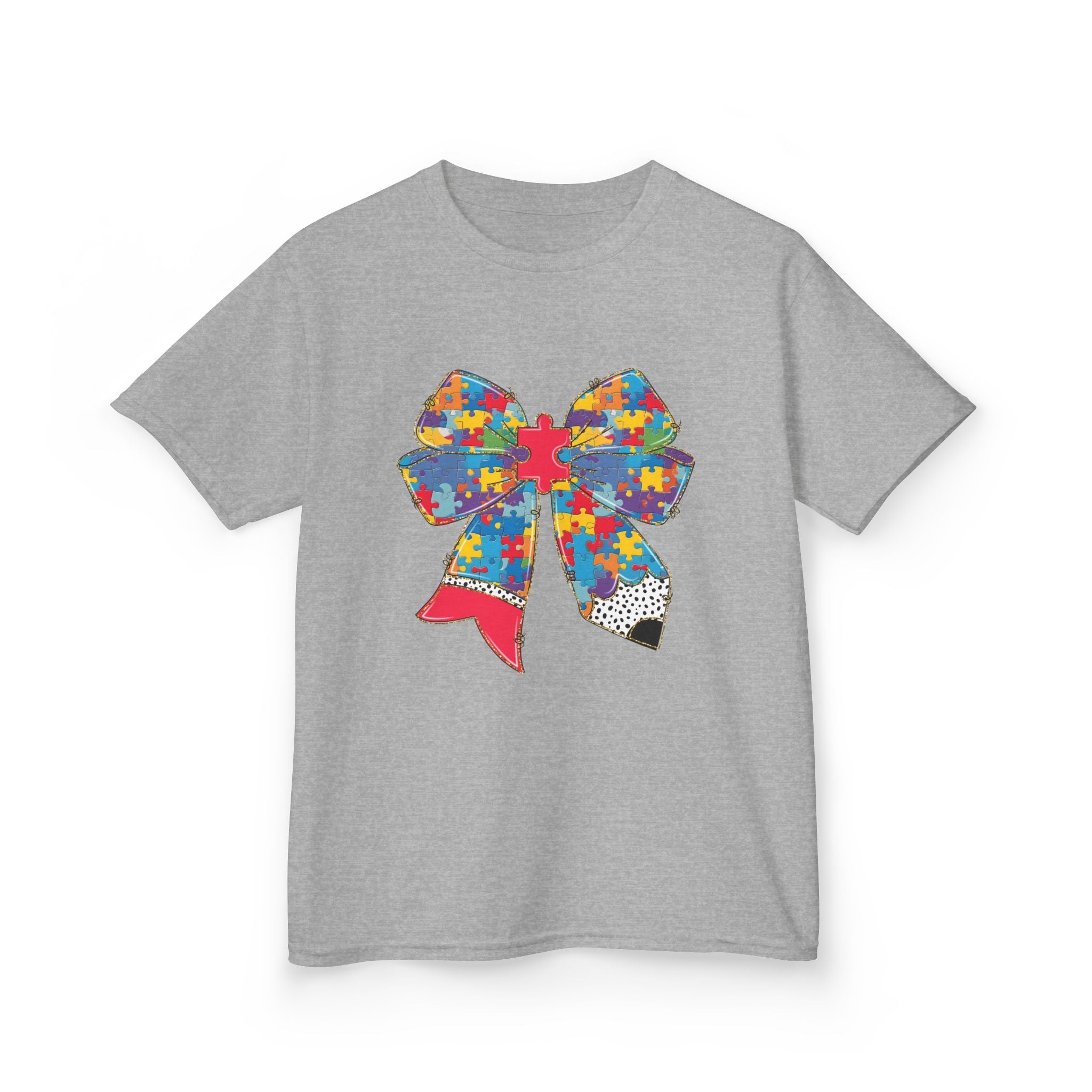Autism Awareness Puzzle Bow Kids T‑Shirt – Autism Acceptance Gift