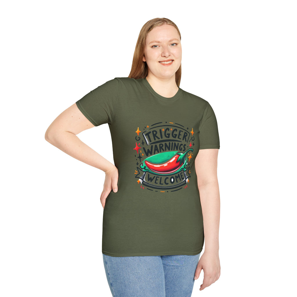 Trigger Warnings Welcome T-Shirt — Funny Chili Pepper Graphic Tee