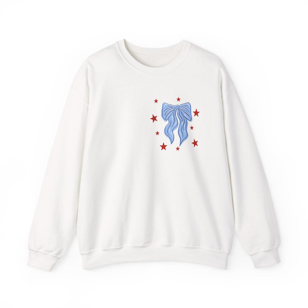 Double-sided American Honey Crewneck Sweatshirt — Patriotic Blue Ribbon Stars Pullover
