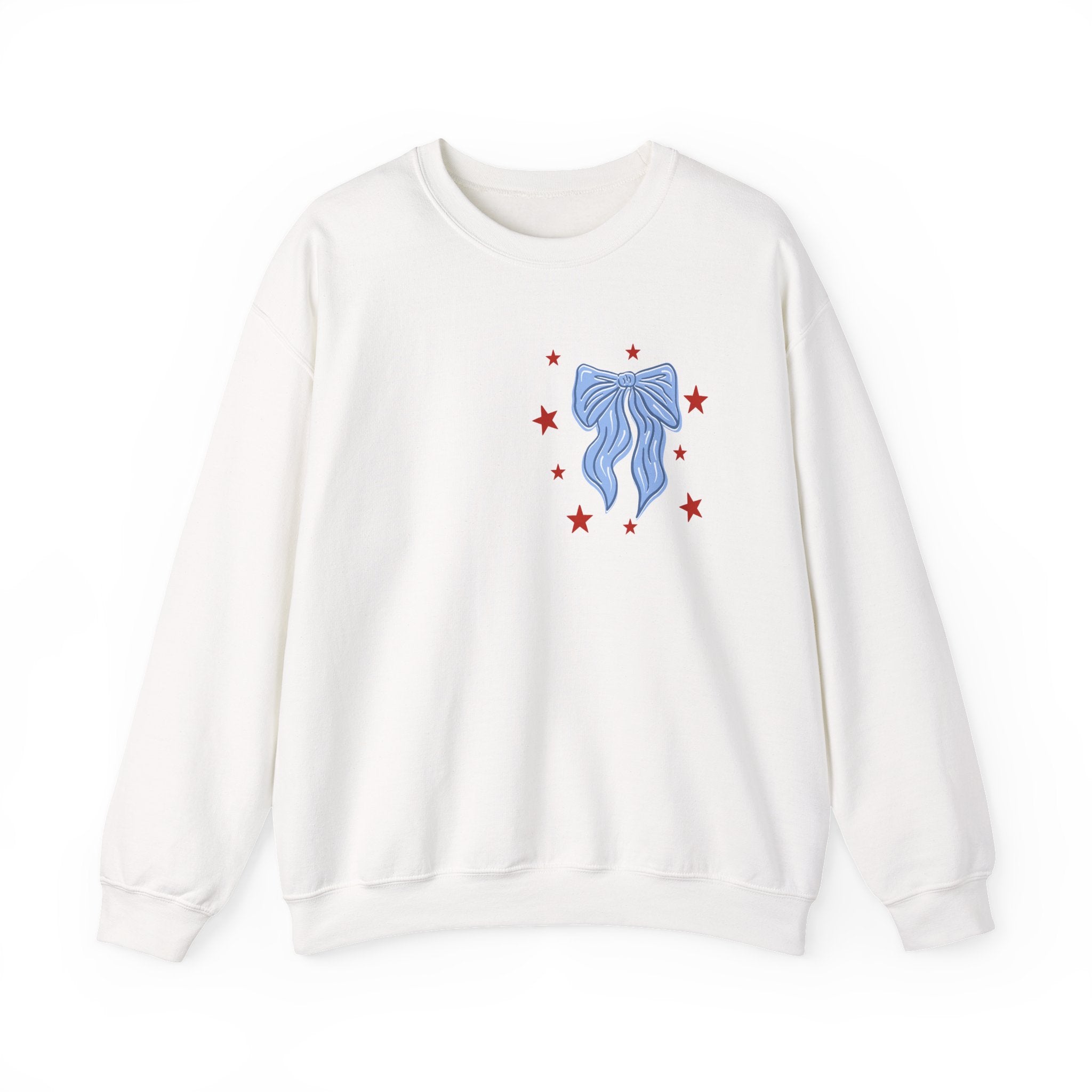 Double-sided American Honey Crewneck Sweatshirt — Patriotic Blue Ribbon Stars Pullover