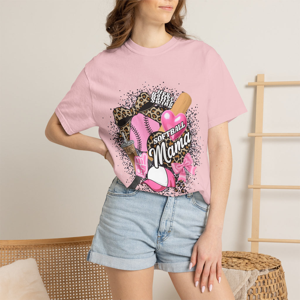 Softball Mama T-Shirt — Pink Bat & Ball Graphic for Proud Softball Moms