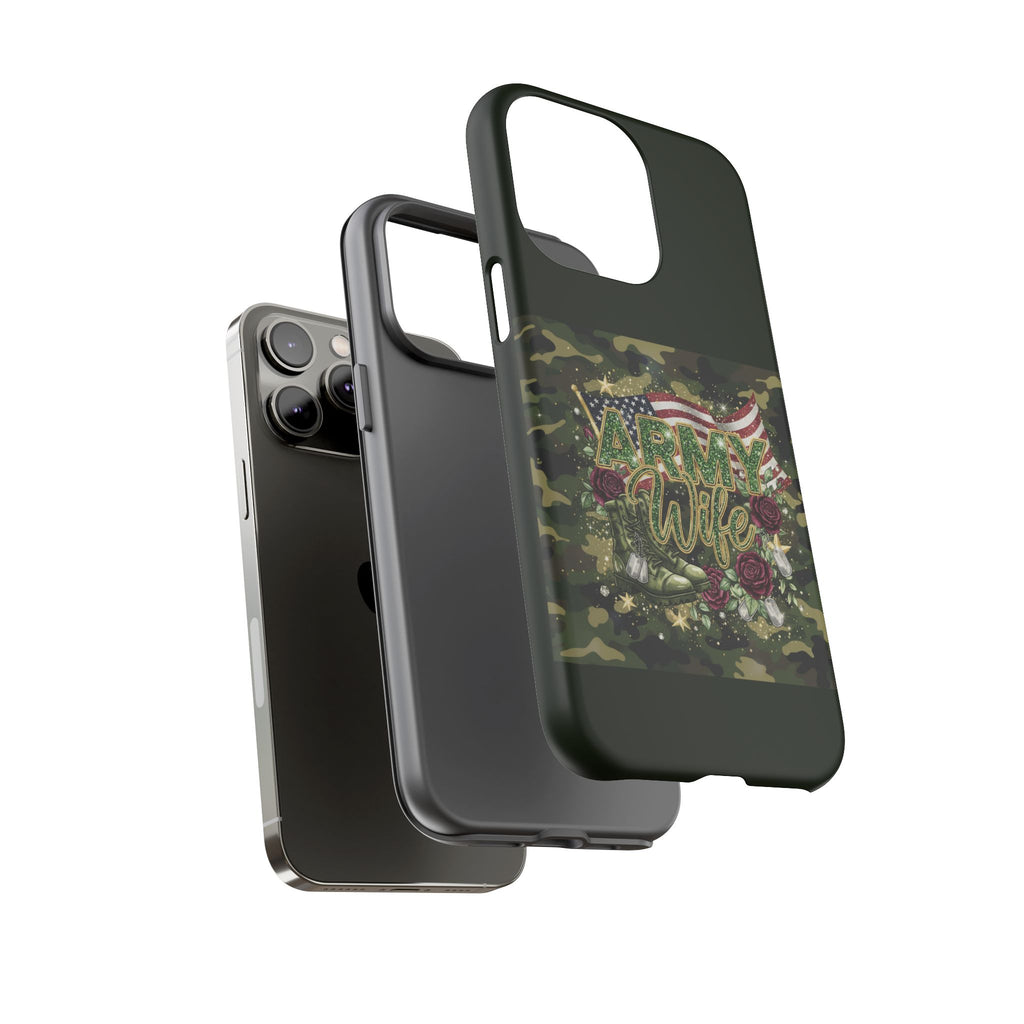 Army Wife Tough Phone Case — Camo Flag Design with Roses