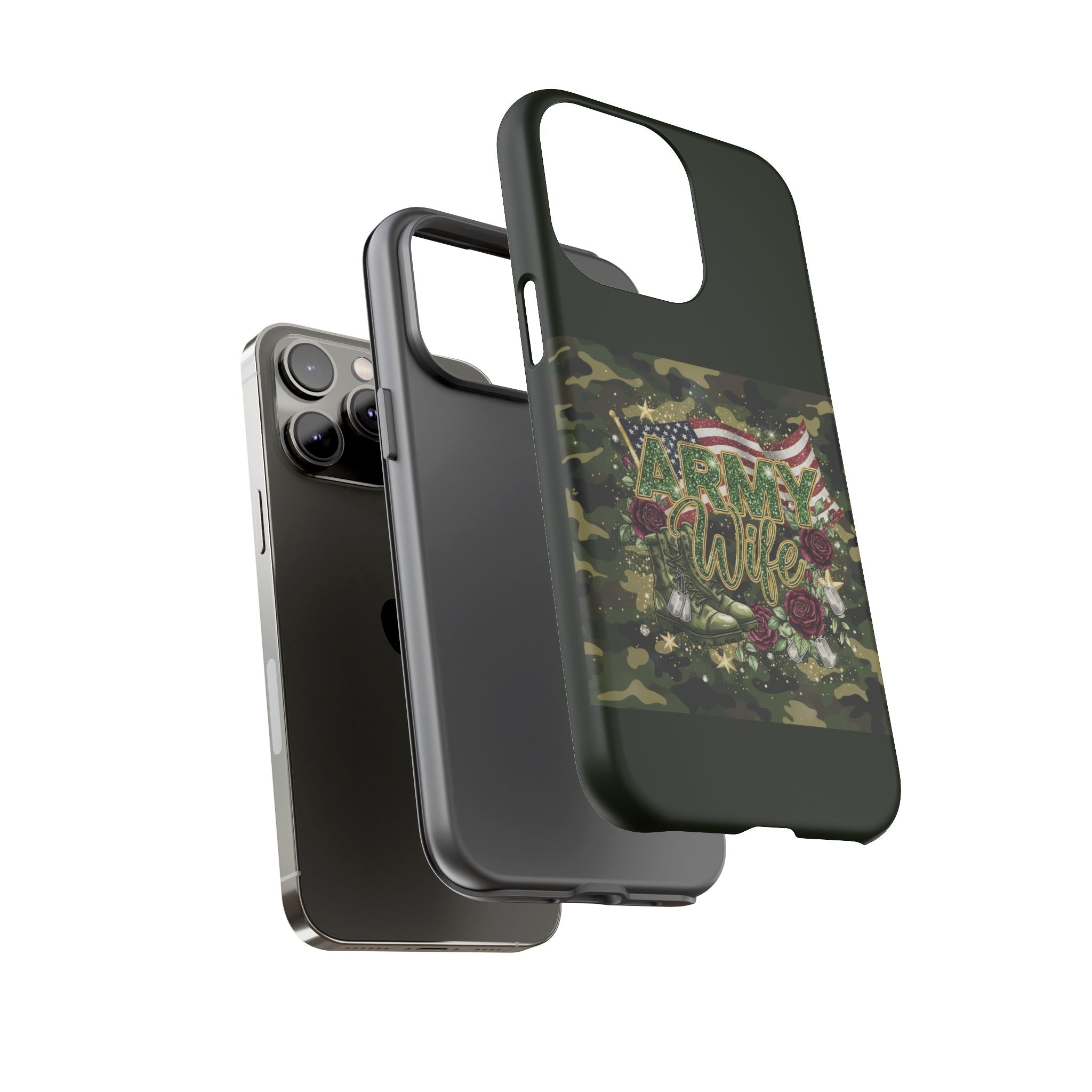Army Wife Tough Phone Case — Camo Flag Design with Roses