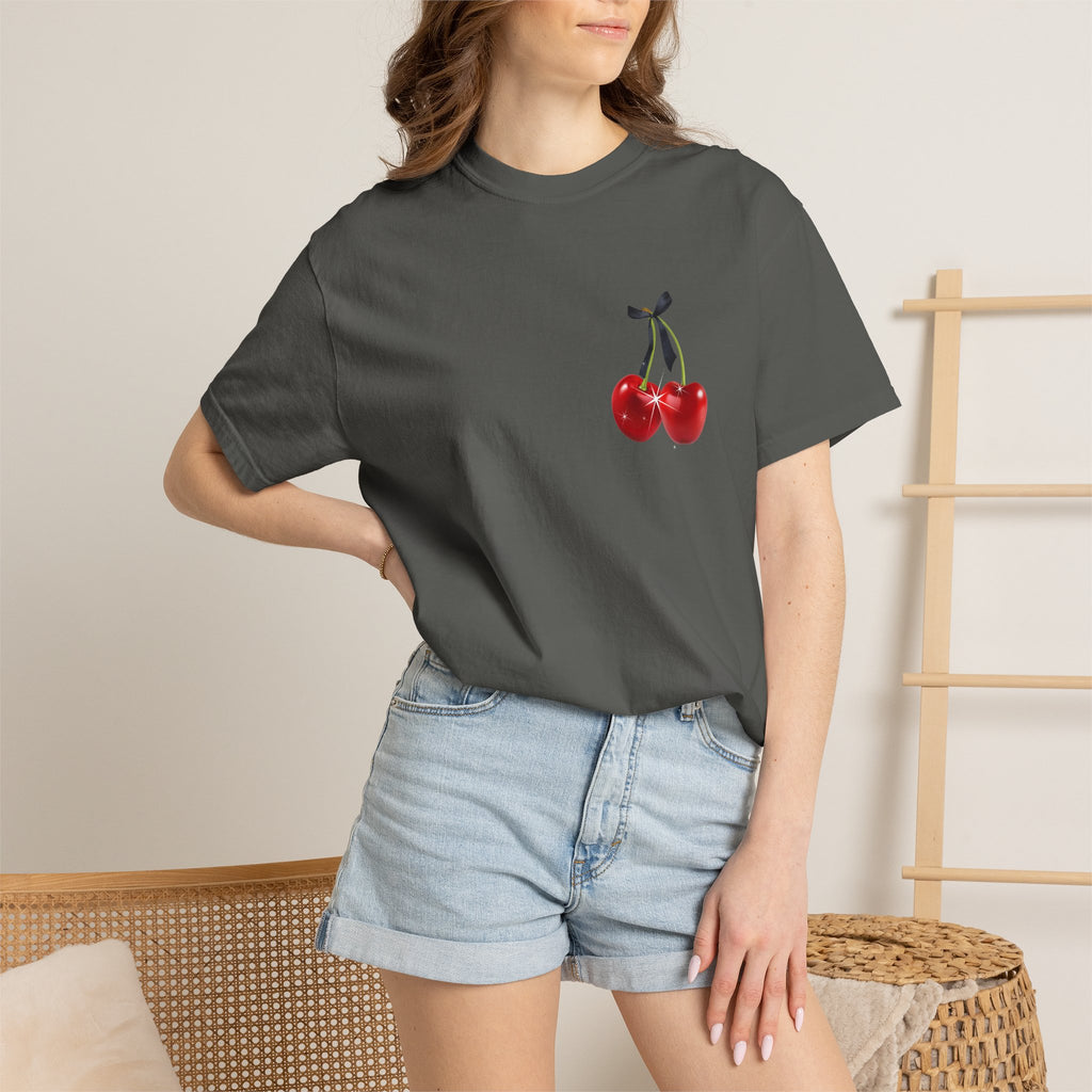 Cherry Disco Graphic T-Shirt — Retro Red Heart & Soda Pop Design