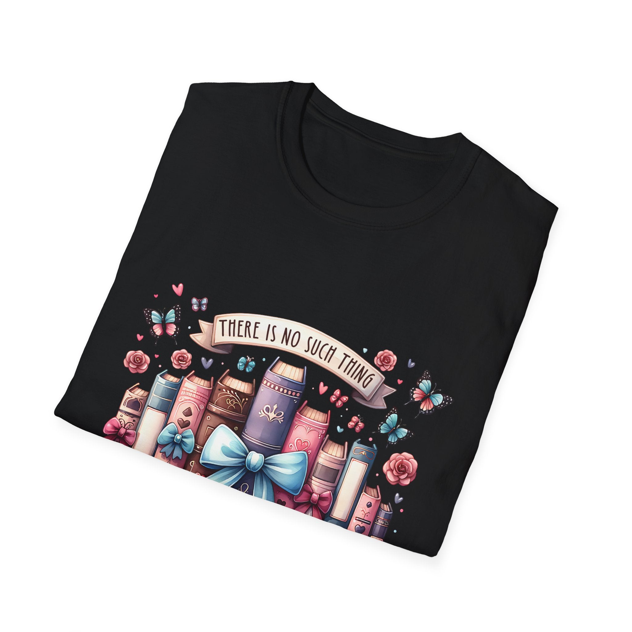 Book Lover T-Shirt — "There Is No Such Thing As Too Many Books" Illustrated Stack Design