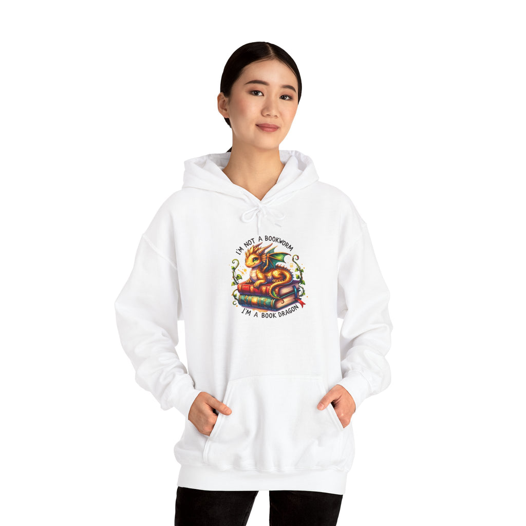 Hoodie — 'I'm Not A Dragon' Cute Snake-on-Book Graphic Pullover