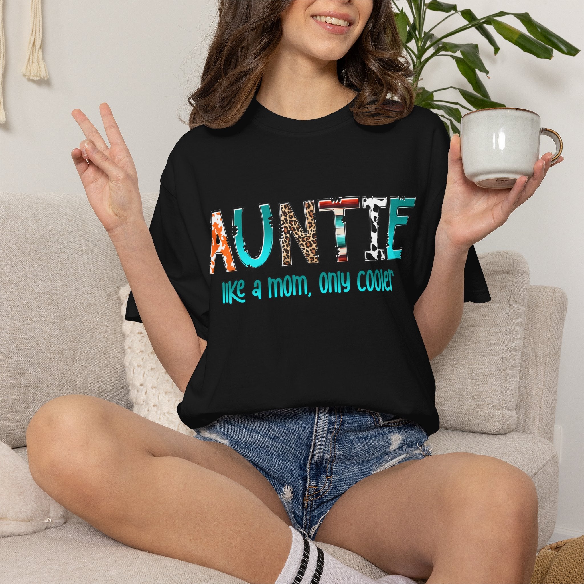 Auntie Graphic Tee — "Auntie like a mom, only cooler" Cute Family Gift