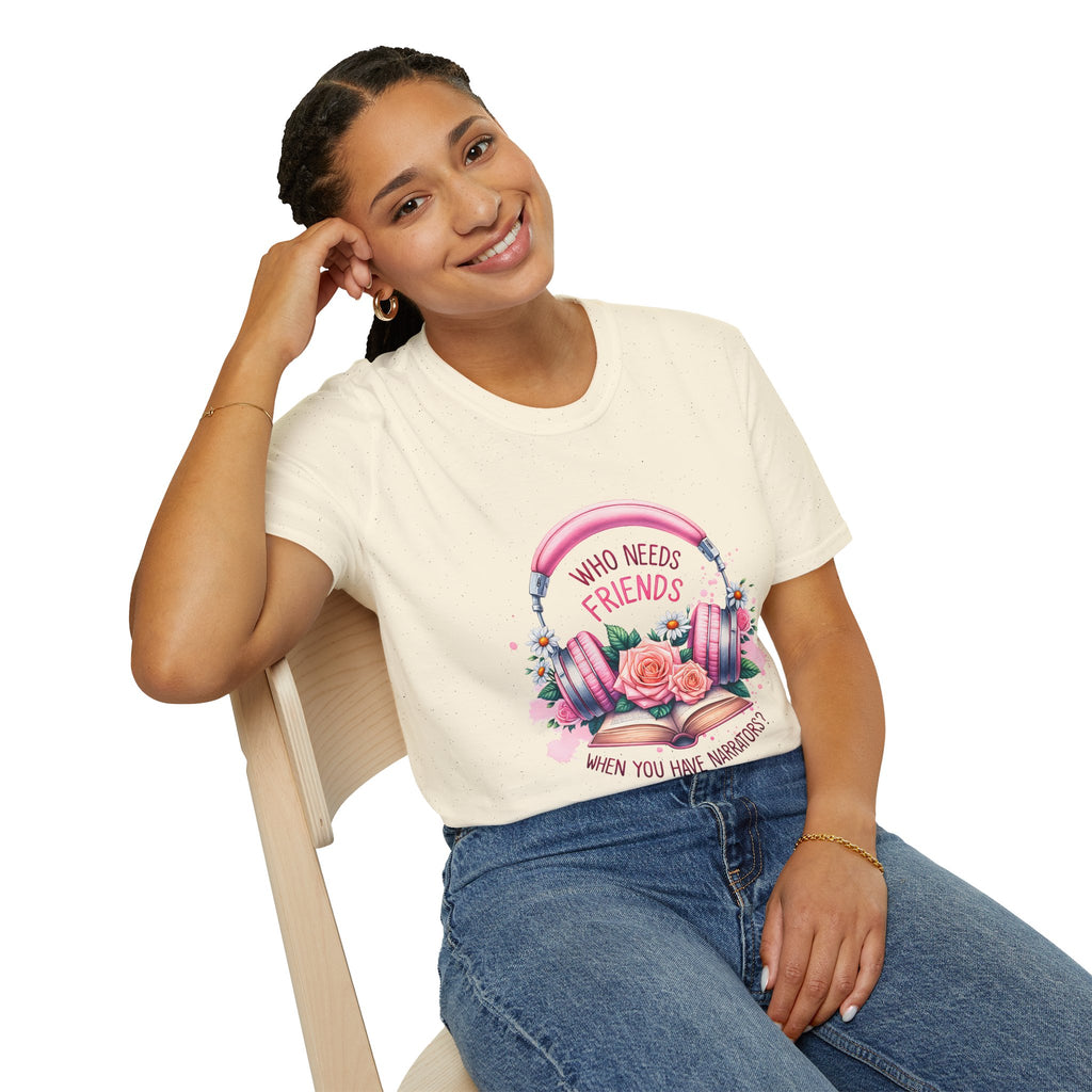 Headphones & Roses T‑Shirt — "Who Needs Friends When You Have Headphones" Graphic Tee
