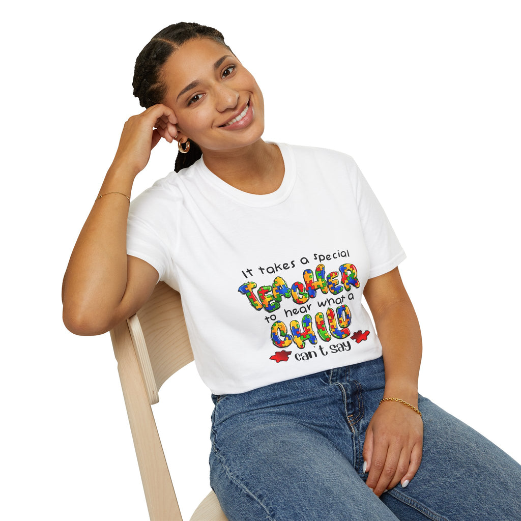 Teacher Appreciation T‑Shirt – “It Takes a Special Teacher to Hear What a Child Can’t Say” Colorful Kids Design