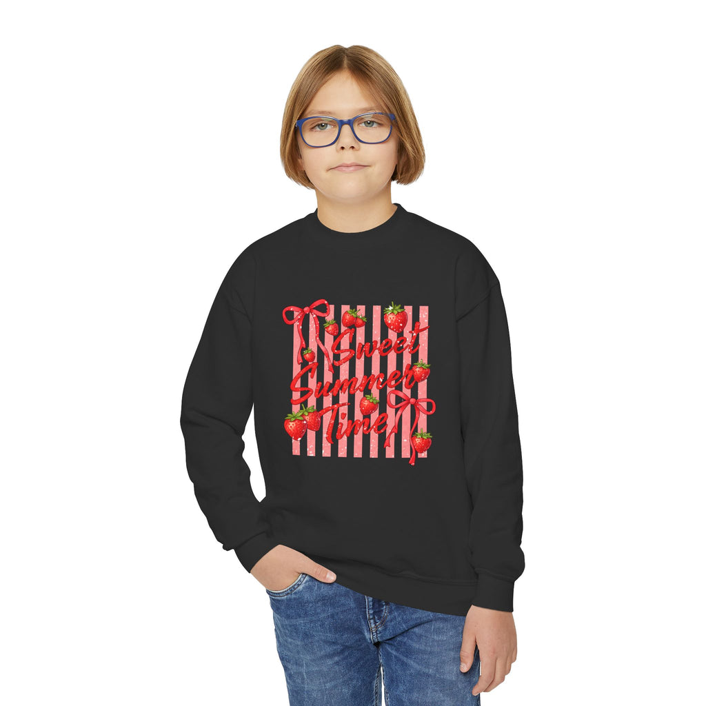 Youth Sweatshirt - "Sweet Summer Time" Strawberry Graphic Crewneck
