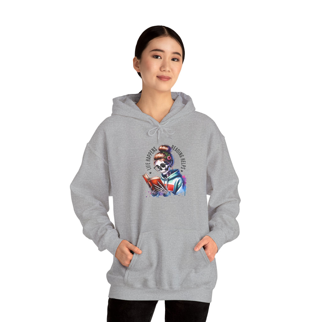 Hoodie - 'Eat, Sleep, Read, Repeat' Skeleton Reader Graphic Hoodie
