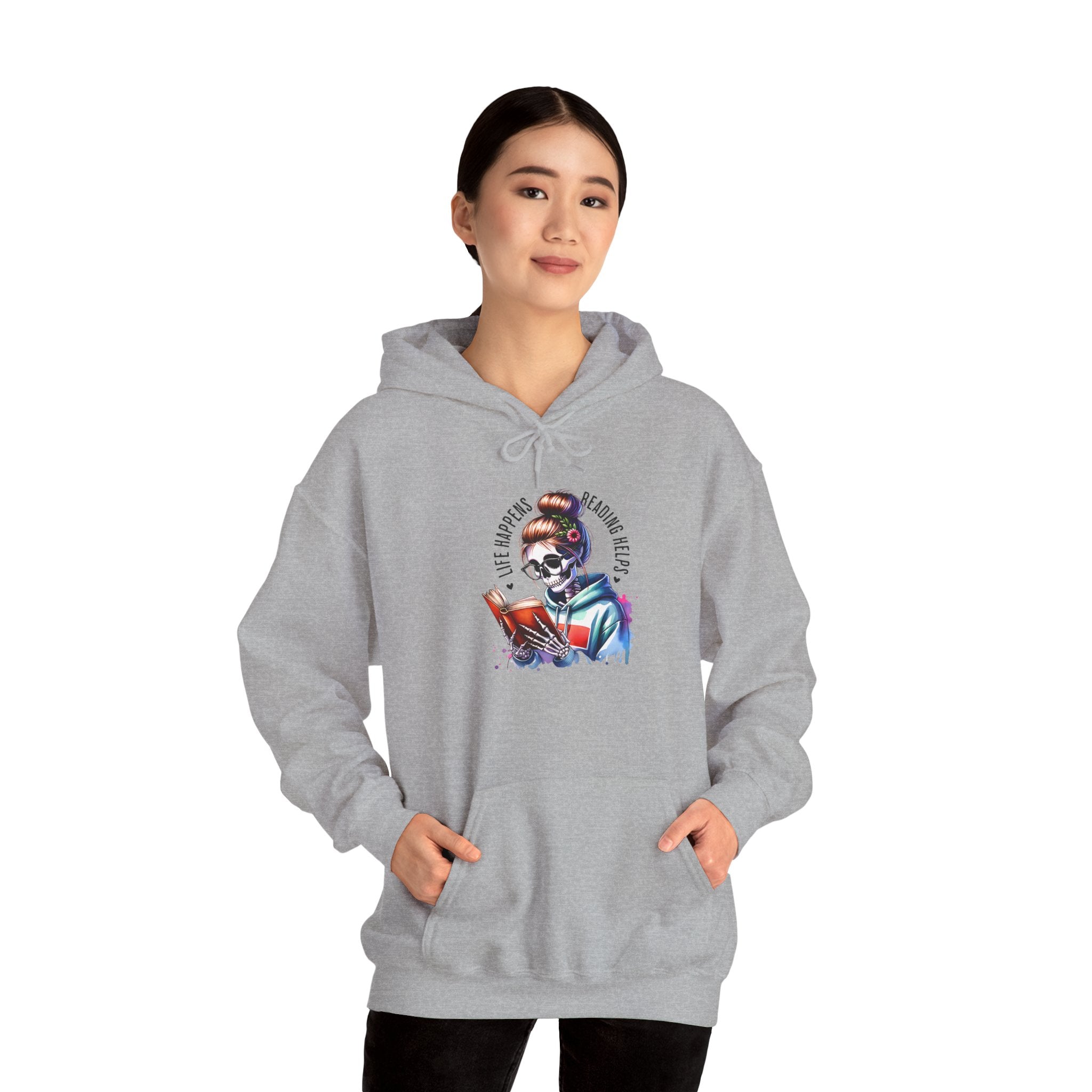 Hoodie - 'Eat, Sleep, Read, Repeat' Skeleton Reader Graphic Hoodie