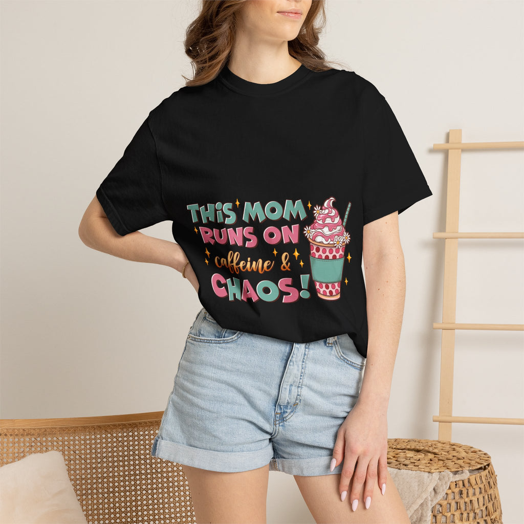 Mom Coffee T-Shirt — "This Mom Runs on Caffeine & Chaos" Cute Graphic Tee