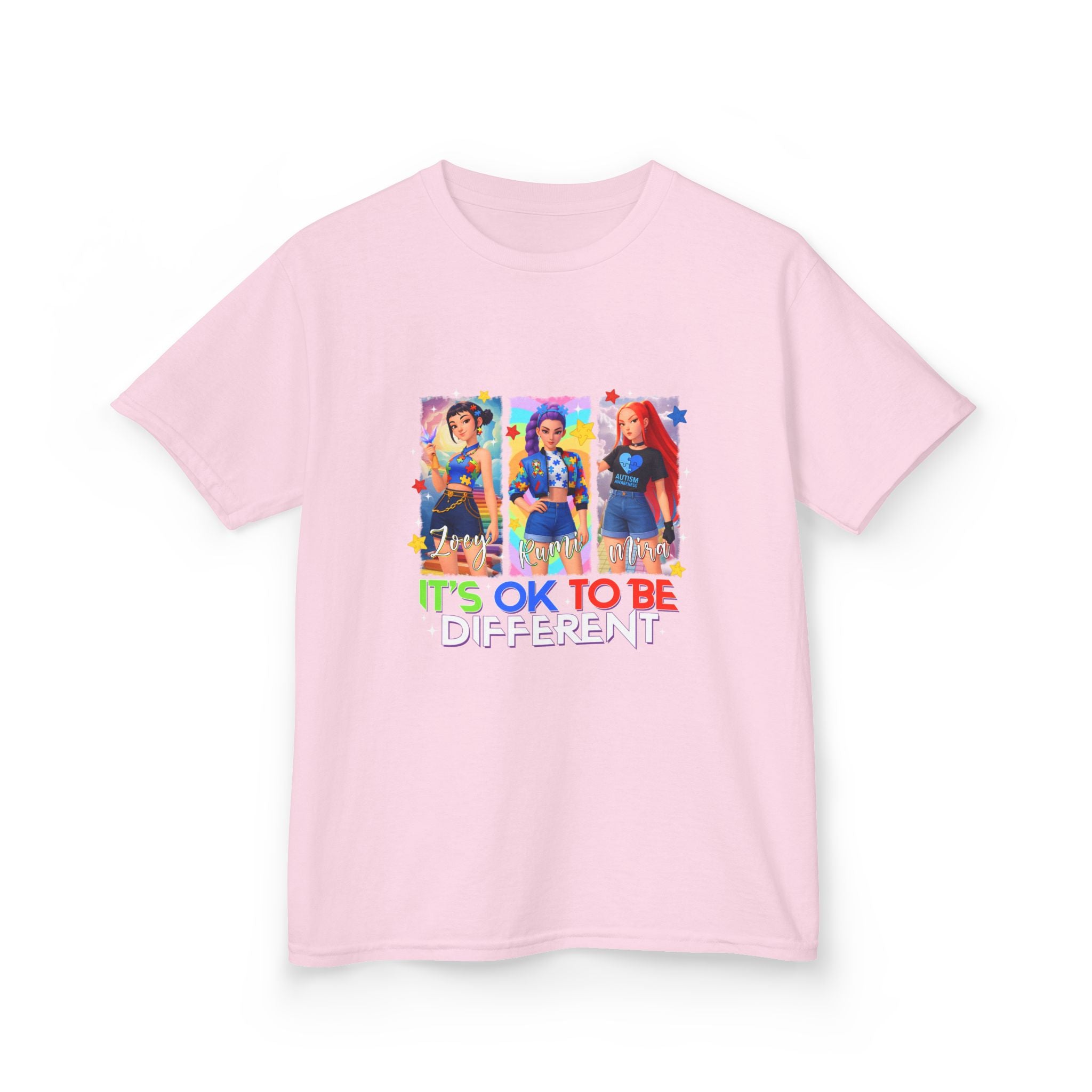 Kids Tee — "It's OK to Be Different" Colorful Pride Graphic