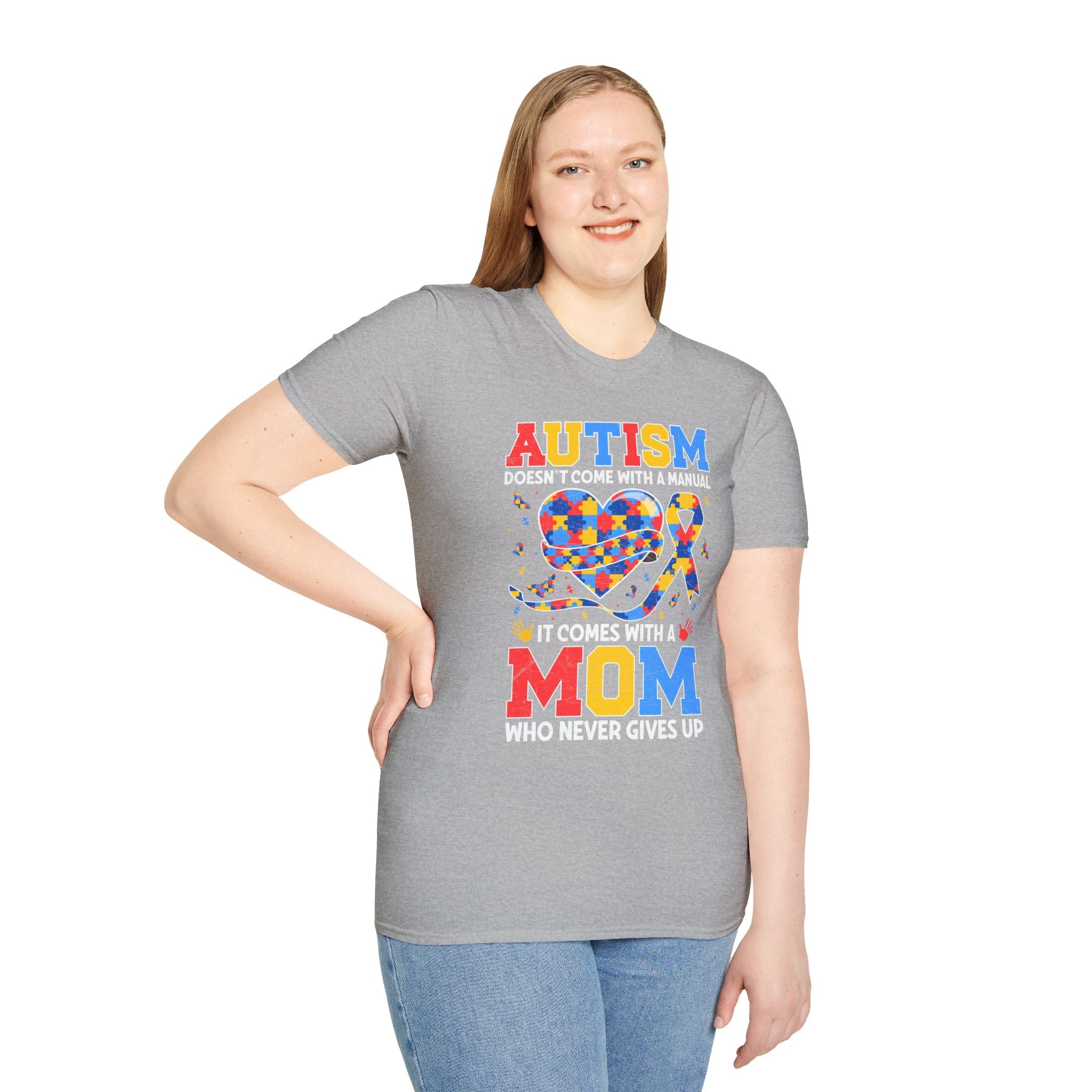 Autism Mom Graphic T-Shirt — “Autism doesn't come with a manual, it comes with a mom who never gives up”