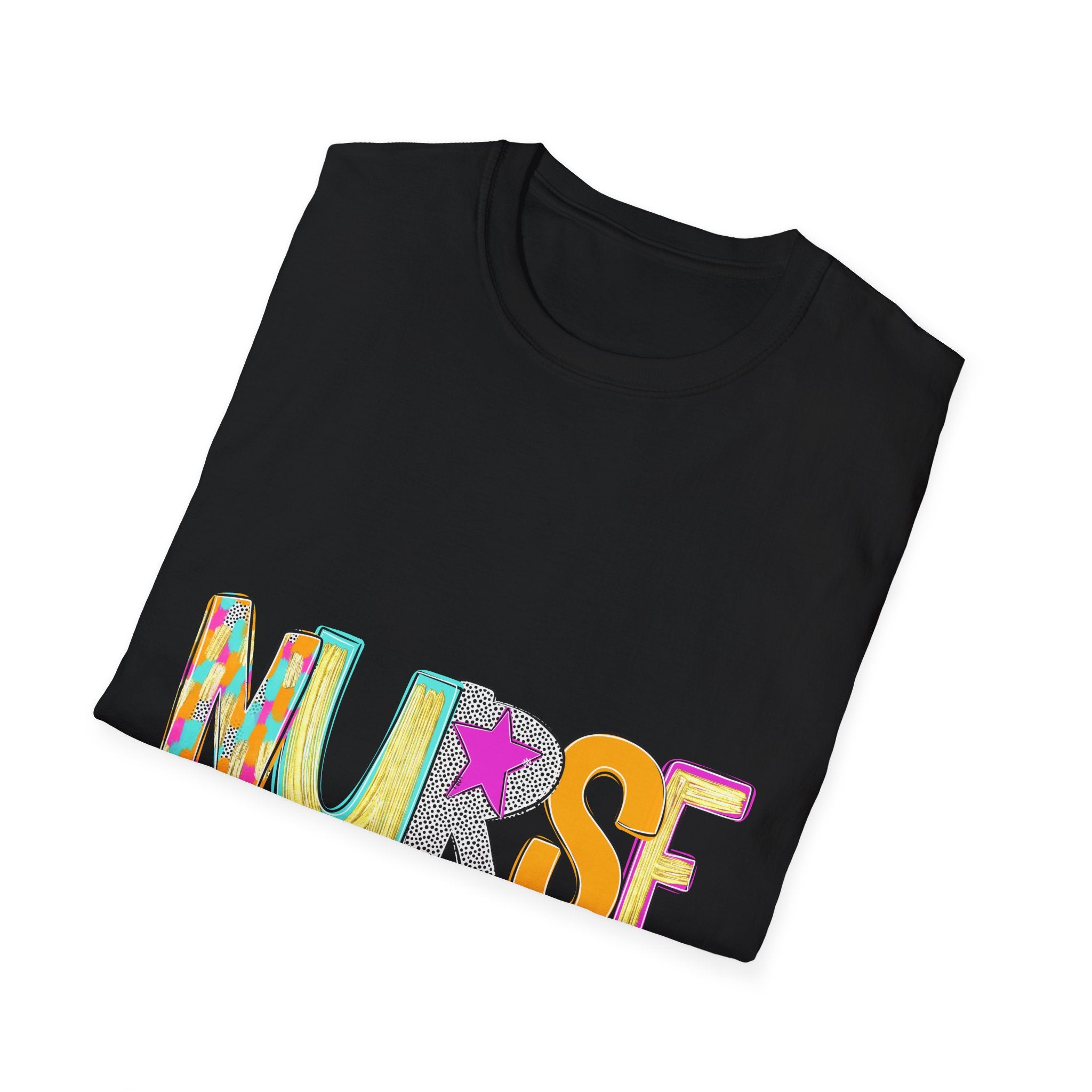 Nurse Colorful Lettering T-Shirt – Playful Scrubs-Themed Tee for Nurses