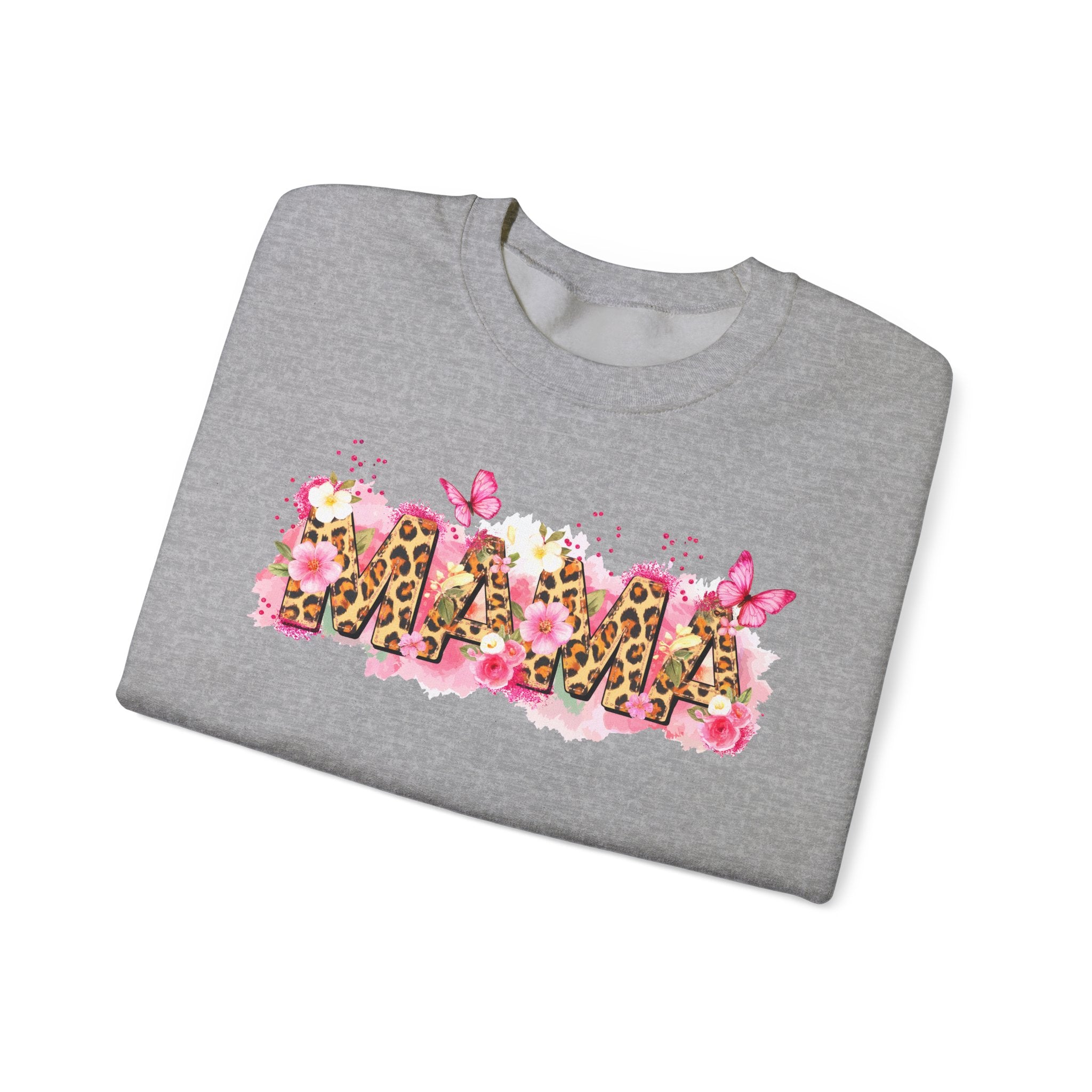 Mama Leopard Floral Crewneck Sweatshirt – Pink Butterflies