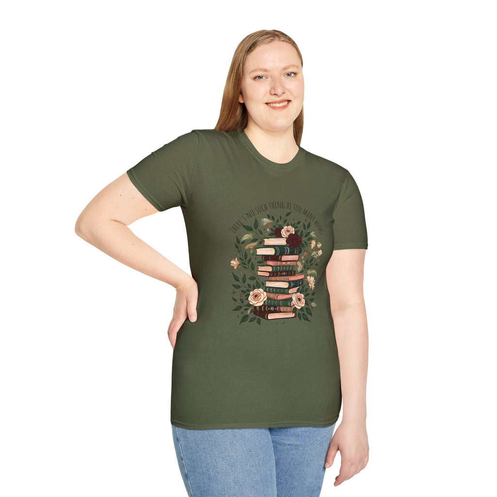 Book Lover Stack T-Shirt — "Books and Tea are My Happy Place" Floral Reading Tee