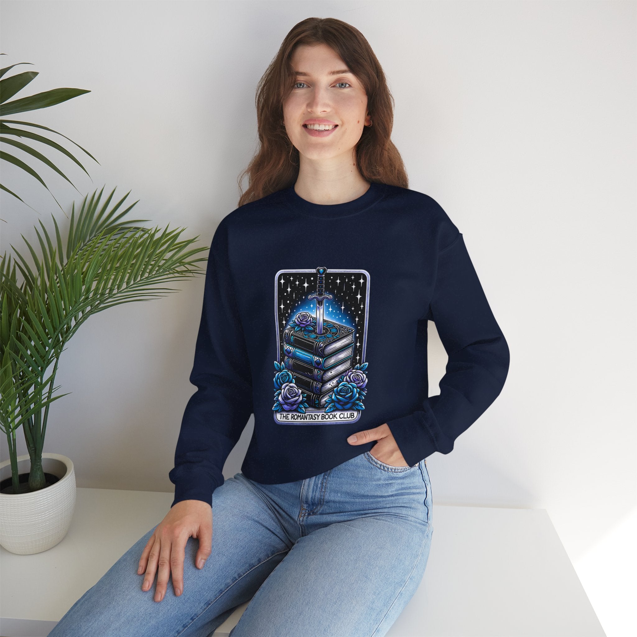 Crewneck Sweatshirt — "The Forlorn Book Club" Gothic Stack of Books Design