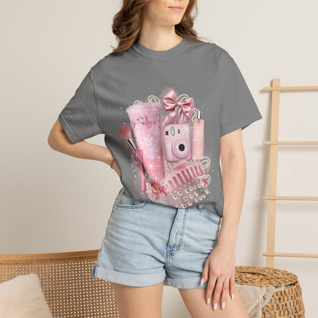 Pink Vanity Aesthetic T-Shirt — Makeup, Polaroid & Accessories Graphic Tee