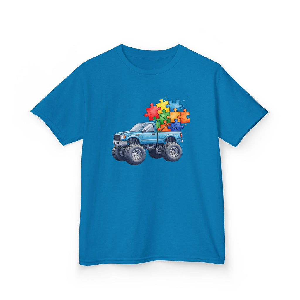 Kids Monster Truck Autism Awareness T‑Shirt — Puzzle Piece Ride