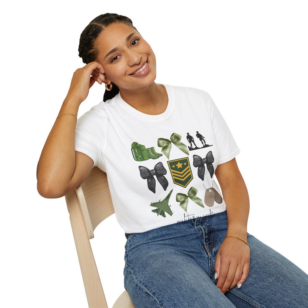 Military Wife T-Shirt — Patriotic Camouflage Ribbon & Dog Tags Tee