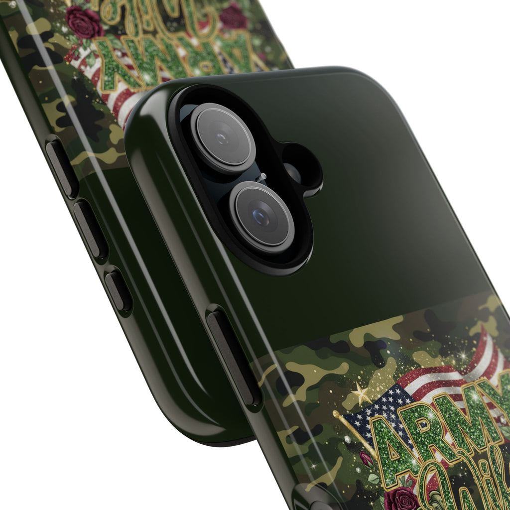 Army Wife Tough Phone Case — Camo Flag Design with Roses