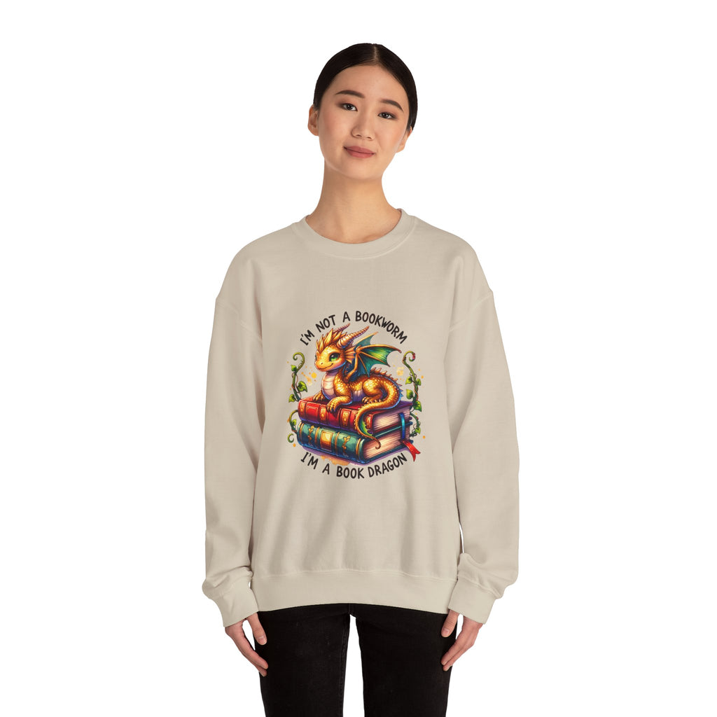 Book Dragon Crewneck Sweatshirt — "I'm Not a Bookworm, I'm a Book Dragon" Cozy Reader Sweatshirt