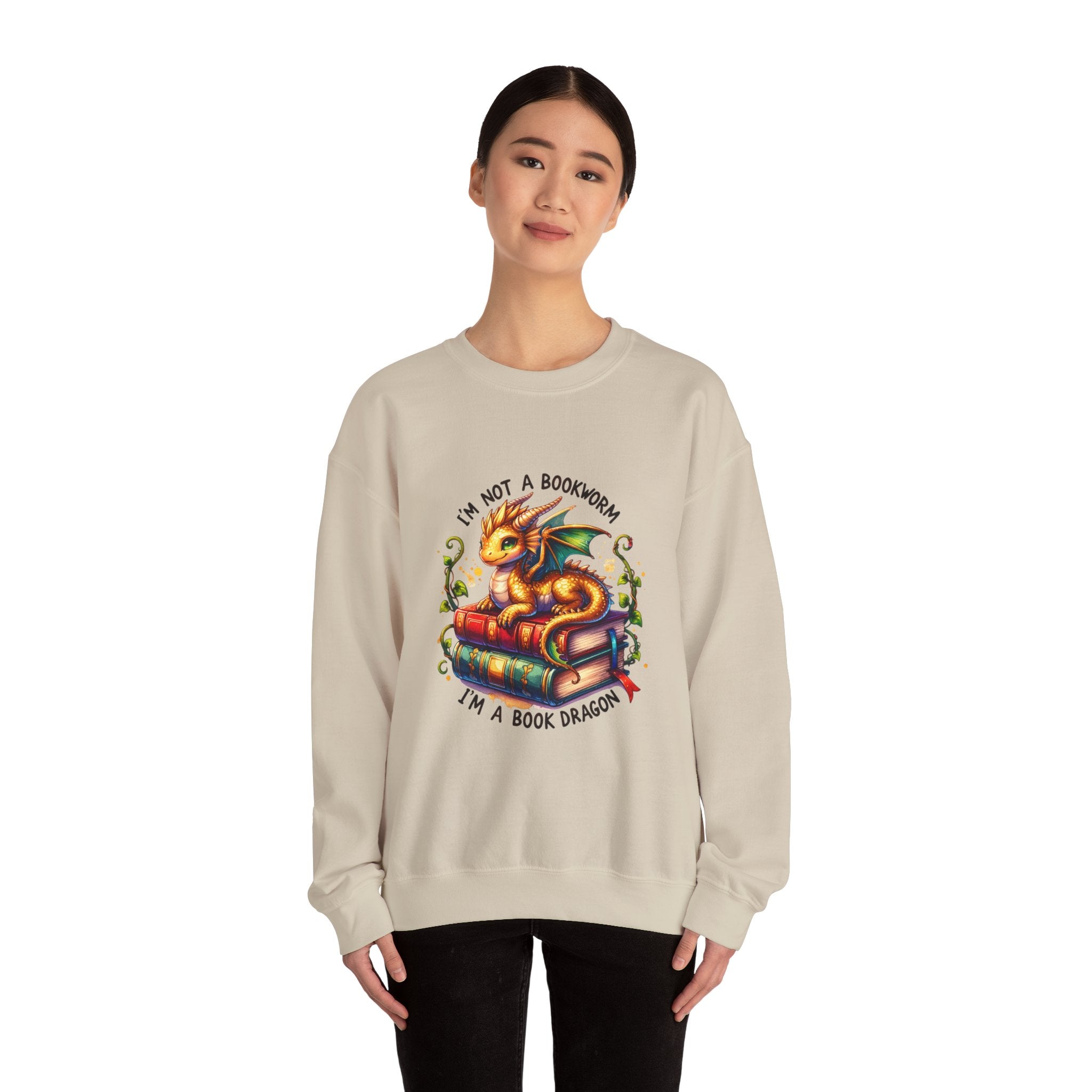 Book Dragon Crewneck Sweatshirt — "I'm Not a Bookworm, I'm a Book Dragon" Cozy Reader Sweatshirt
