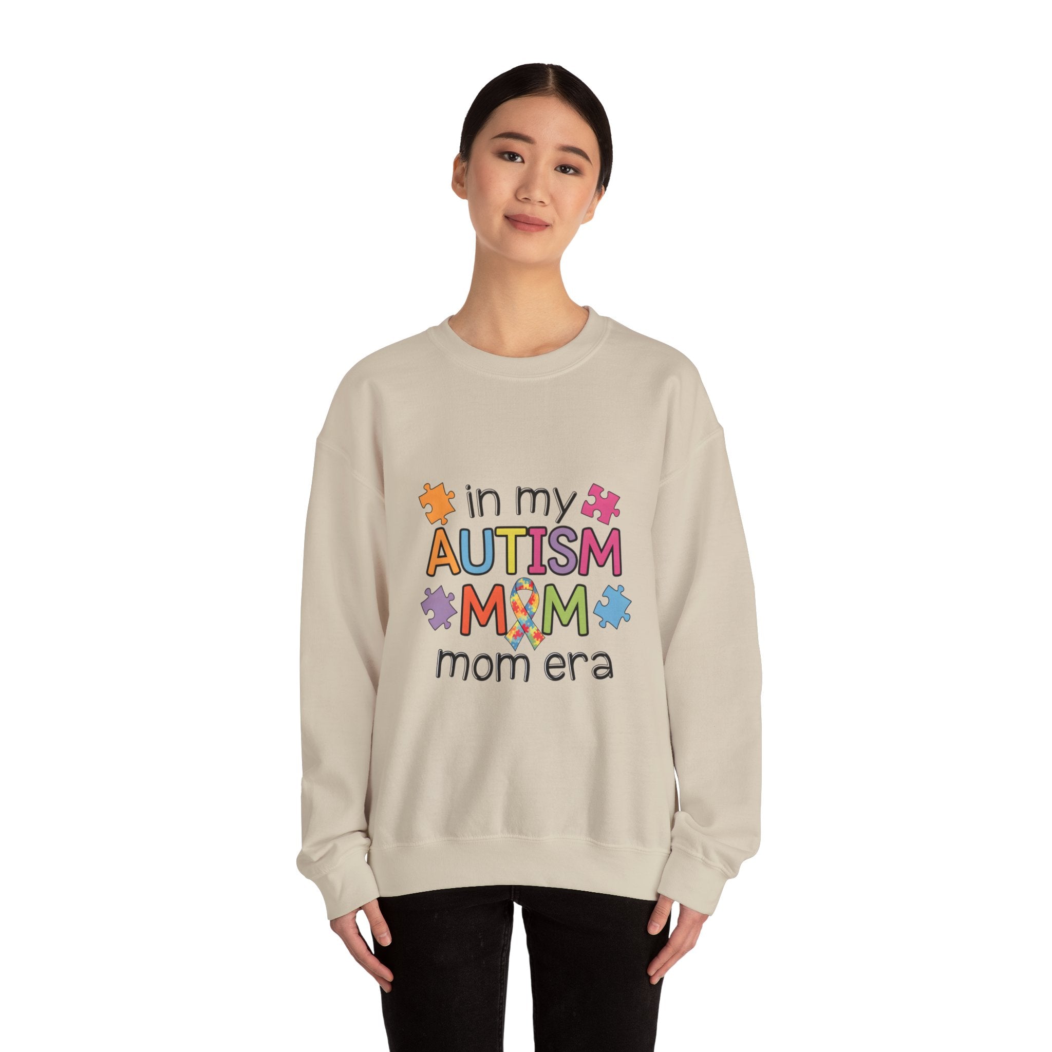Autism Mom Crewneck Sweatshirt — "In My Autism Mom Era" Pullover with Puzzle Piece Design