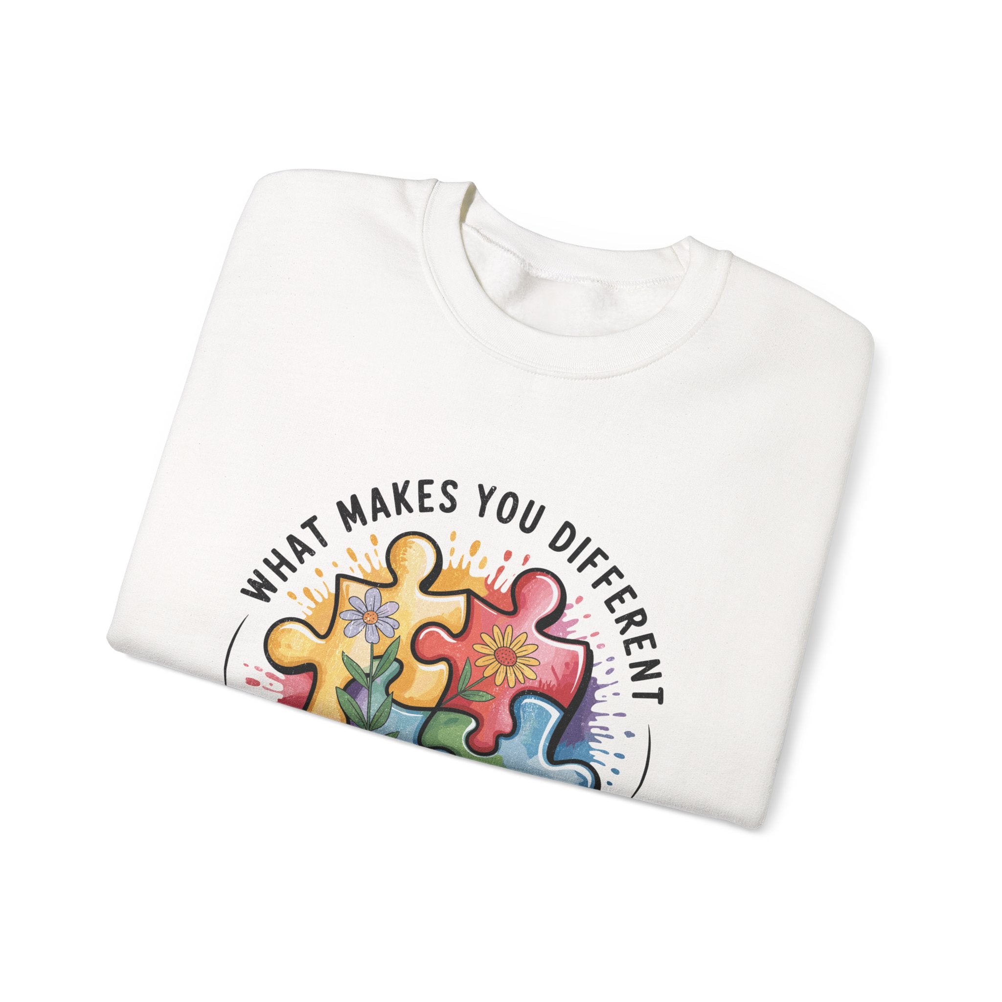 Autism Awareness Crewneck Sweatshirt — “What Makes You Different Is What Makes You Beautiful”