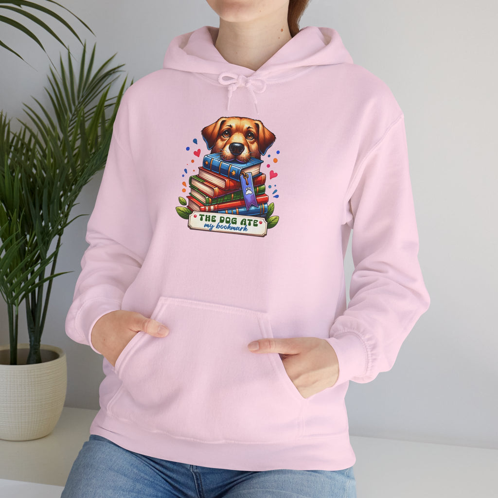 Dog Mom Hoodie — Cute Puppy Reading Books "The Dog Ate" Graphic Sweatshirt