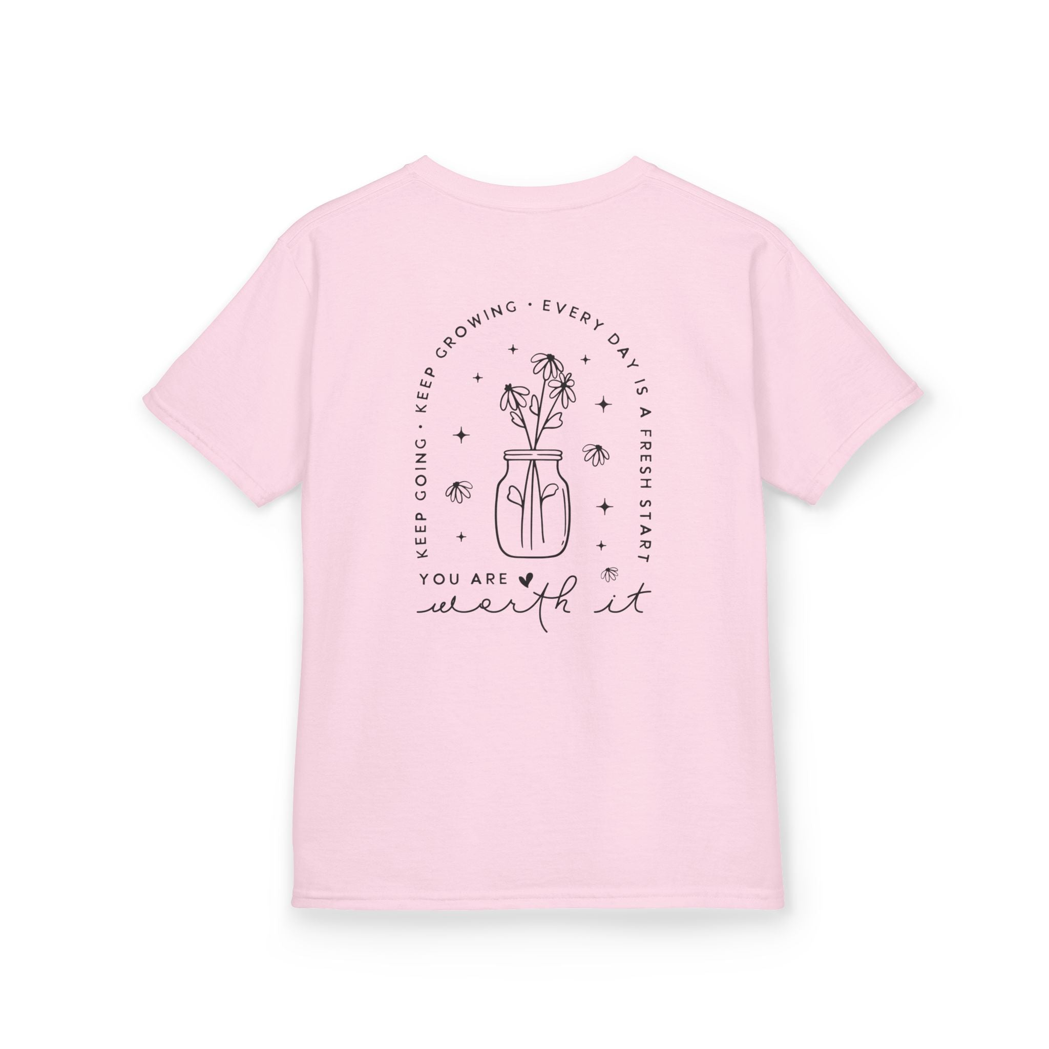 Kids Tee — “You Are Worth It” Minimal Floral Comfort Shirt