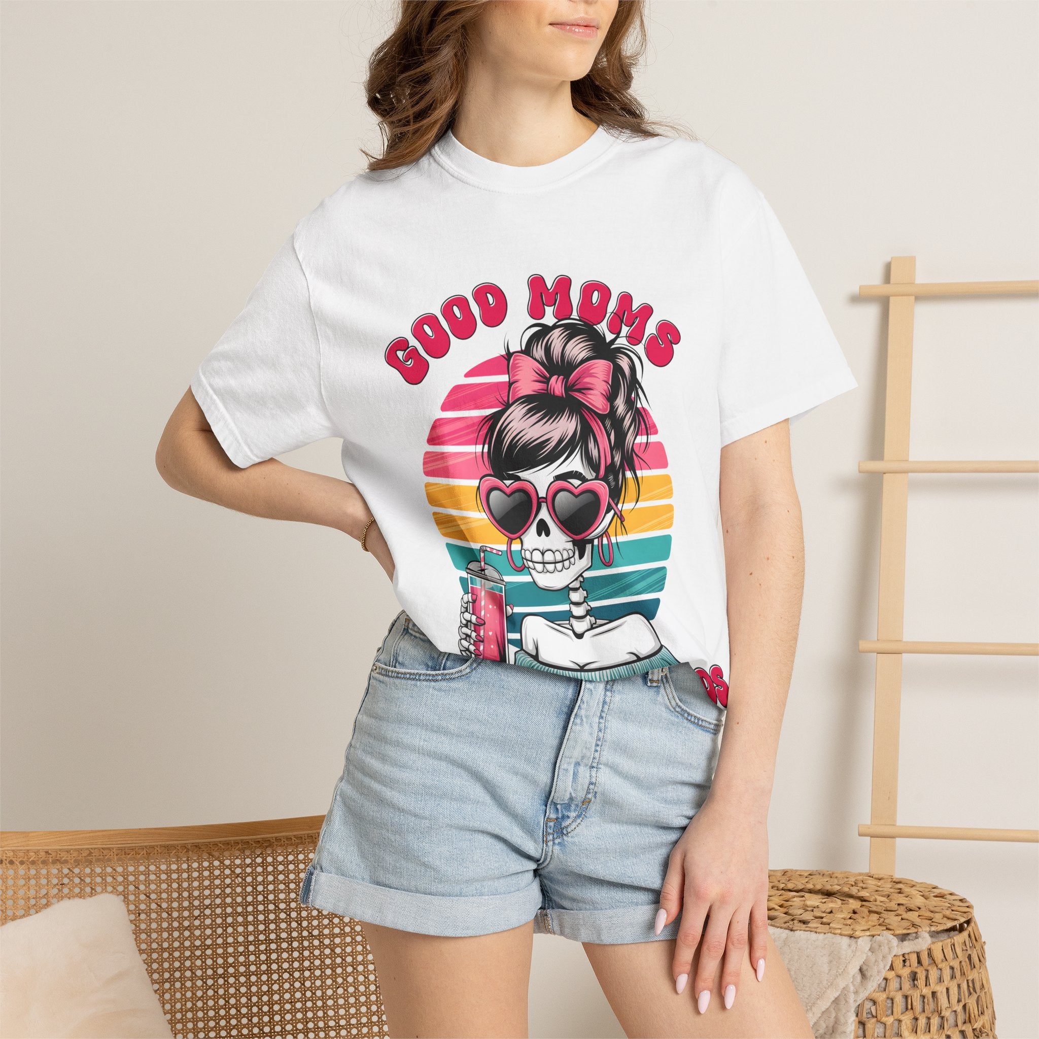 Graphic T-Shirt — "Good Moms Say Bad Words" Retro Skull Mom Tee